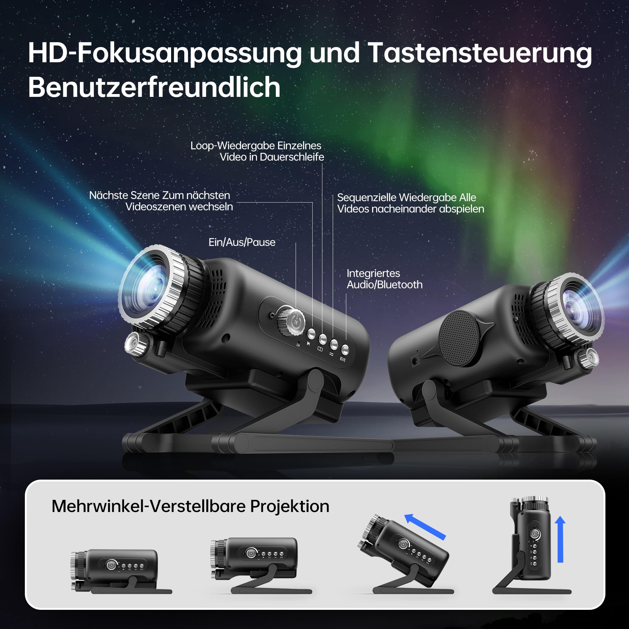 Homelist 3D Sternenhimmel Projektor mit 60 Themen, Galaxy Projektor mit Bluetooth Lautsprecher & Weißes Rauschen