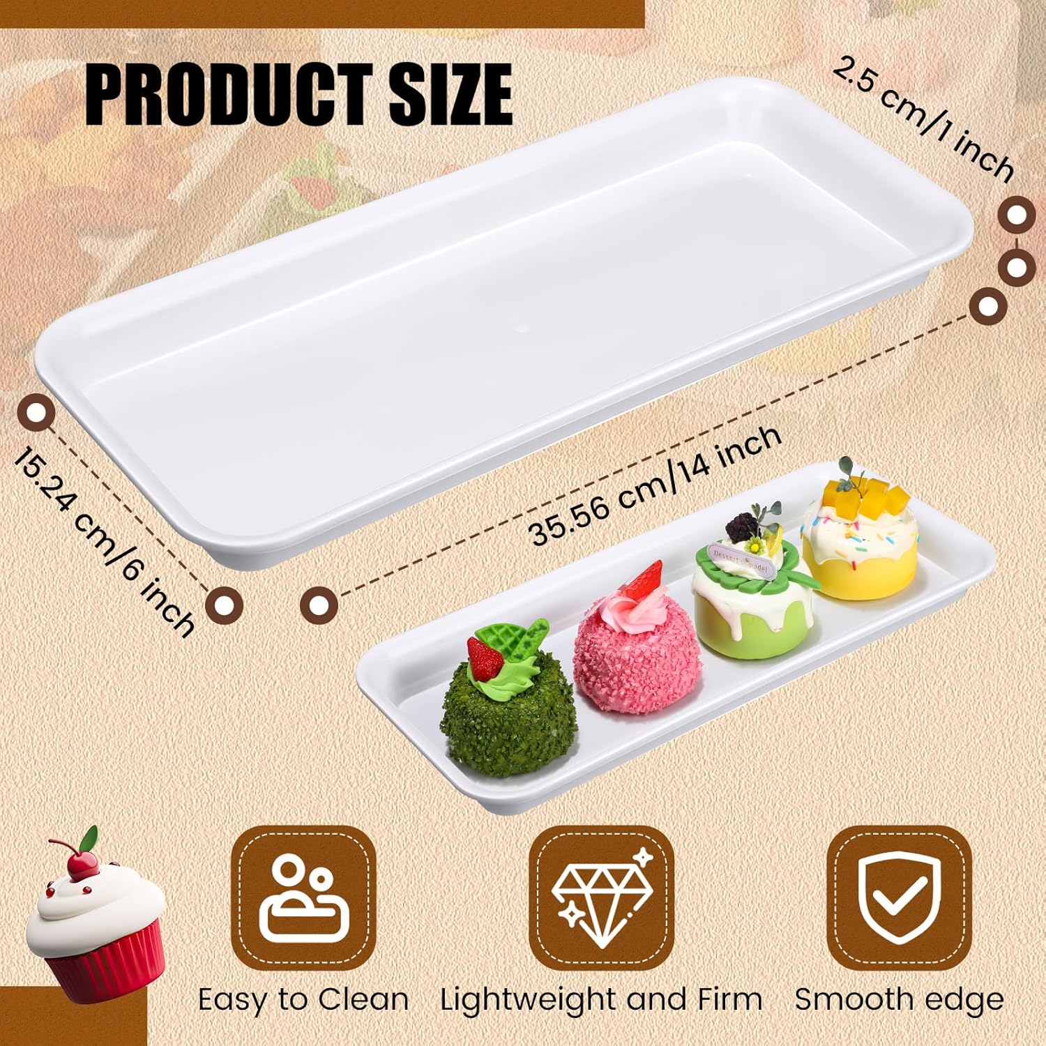 20 Pcs Serving Platters 14 x 6 Inch Rectangle Serving Trays Reusable Food Tray Dishes Dessert Trays Plastic Plates for Wedding Home Table Thanksgiving Christmas Party(White) - Image 2