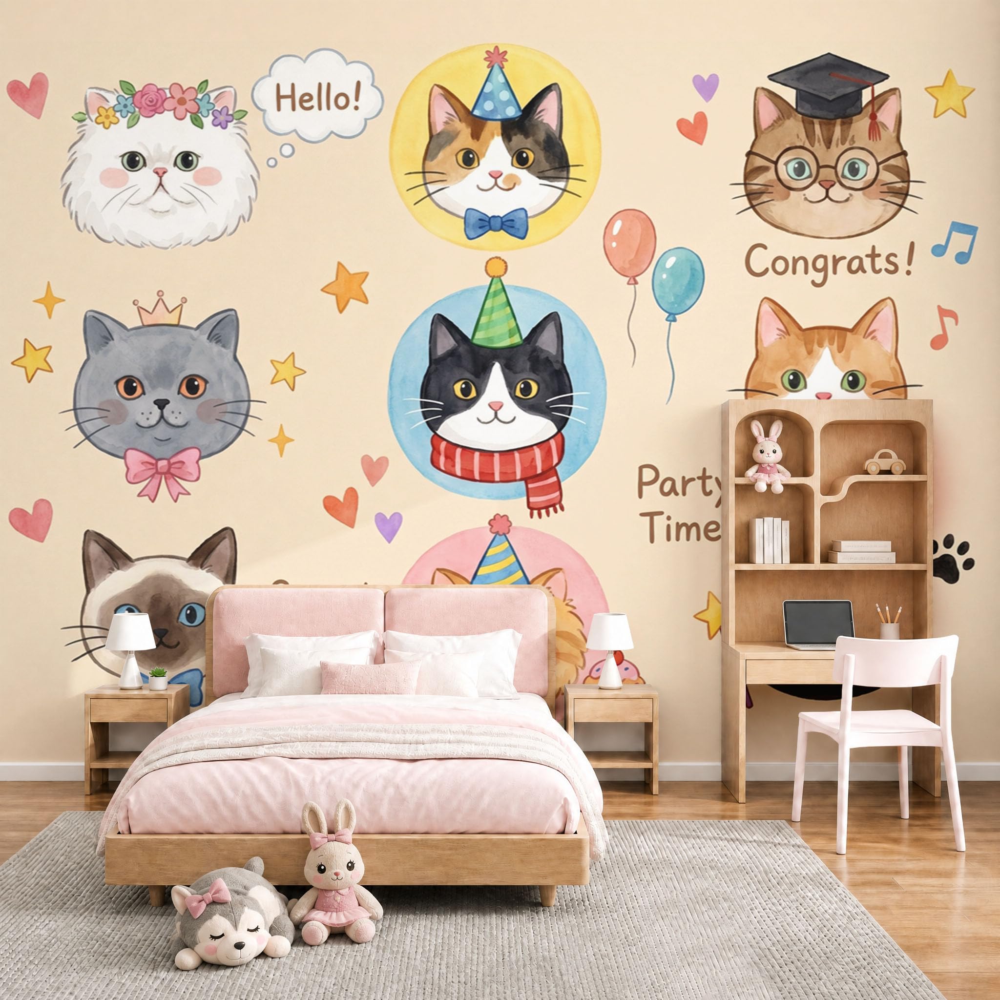 Papier peint photo en soie haut de gamme avec motif chat aquarelle 450x315