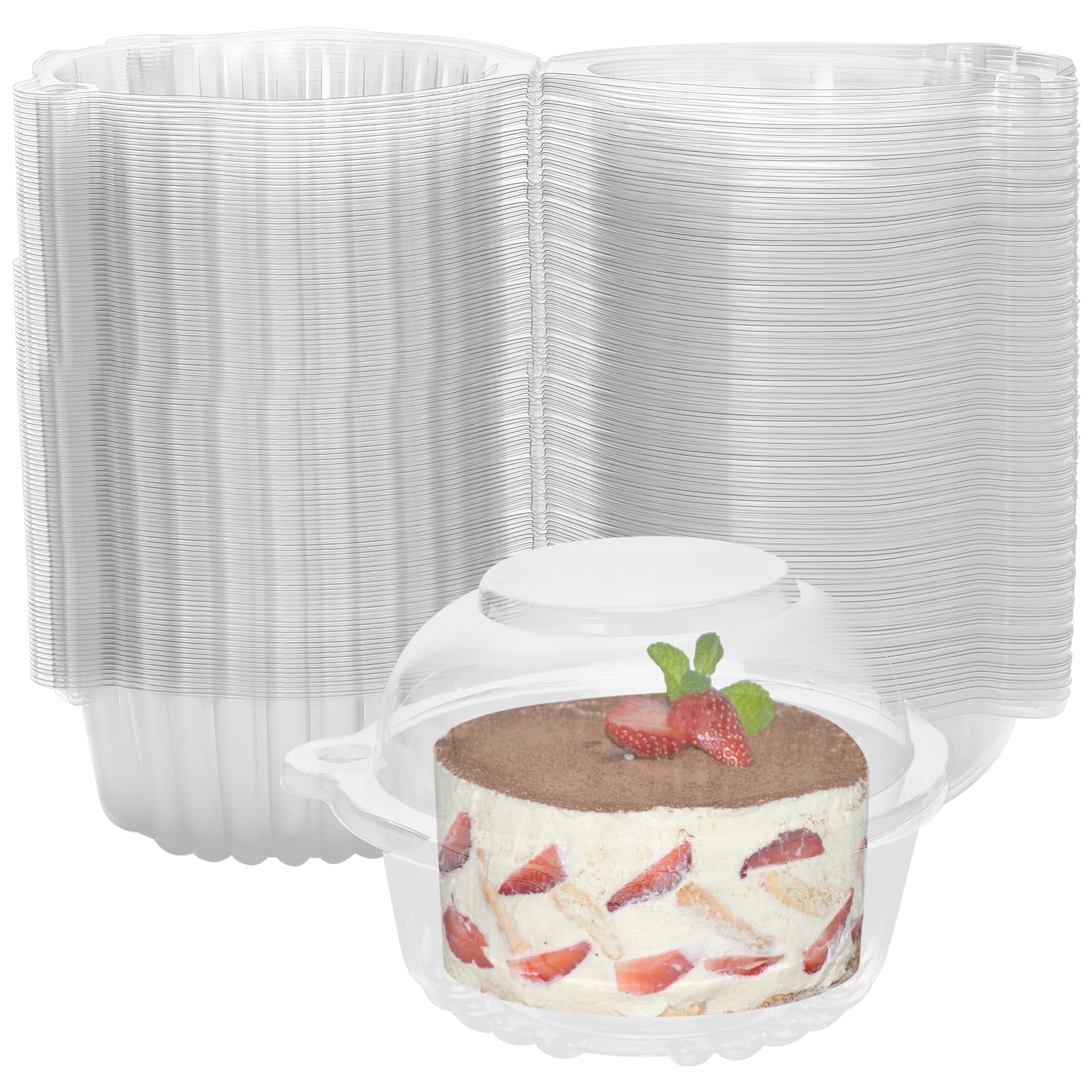Pingeui 200 Pack Clear Plastic Cupcake Boxes, 4.4 Inch Single Cupcake Containers, Plastic Transparent Cupcake Cases Individual Muffin Boxes Cake Portions For Cakes, Salad, Cheese