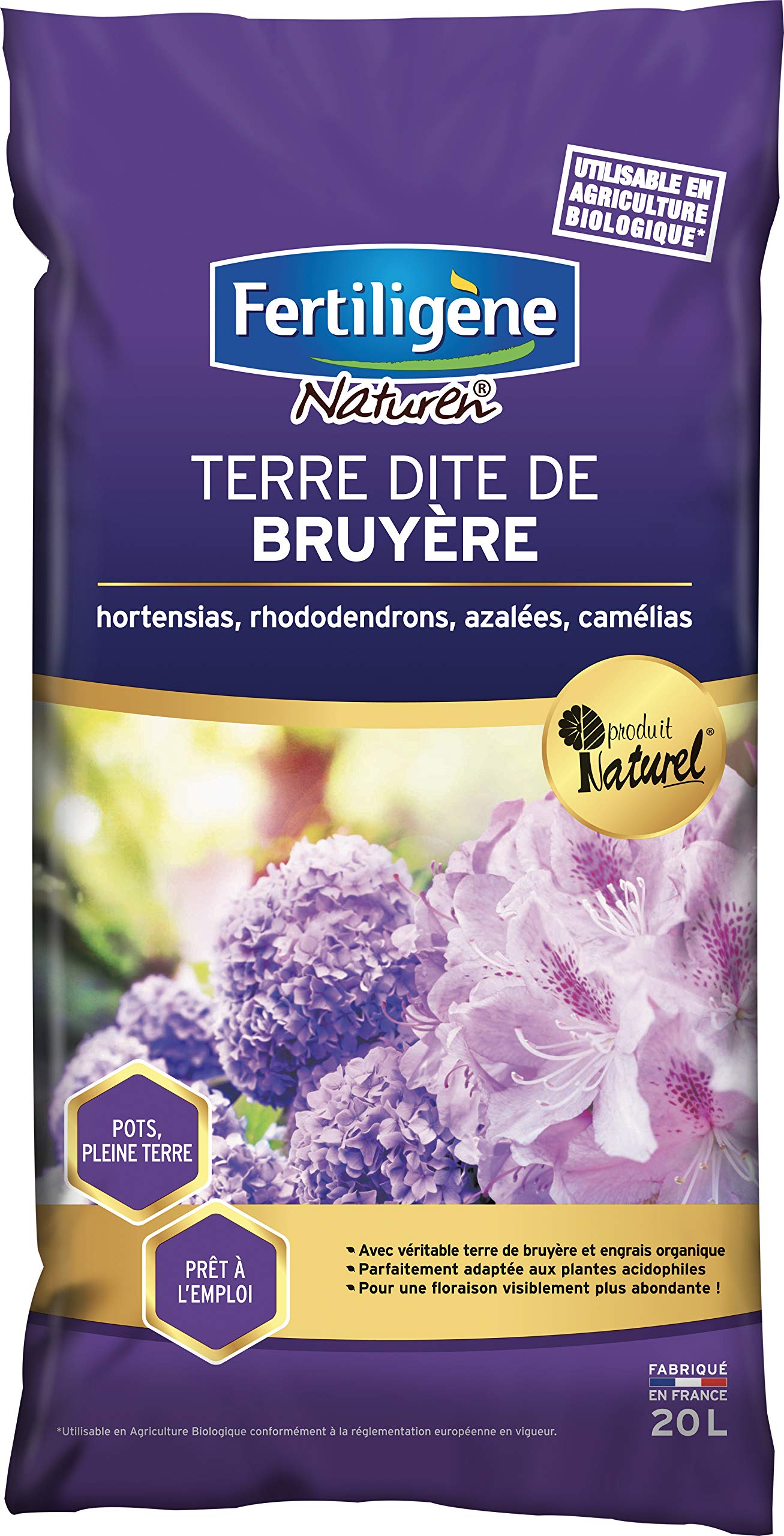 FERTILIGENE NATUREN FBR20 - Terre Dite de Bruyère UAB 20 L - Meilleur enracinement des plantes -​Nourrit en continu pour une floraison plus abondante -​Enrichie en fibres de miscanthus - Prêt à l'emploi