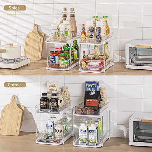Miniatura 6 de 2 juegos de organizador de cocina transparente de 2 niveles para debajo del fregadero, organizador de gabinete extraíble multifunción con 4