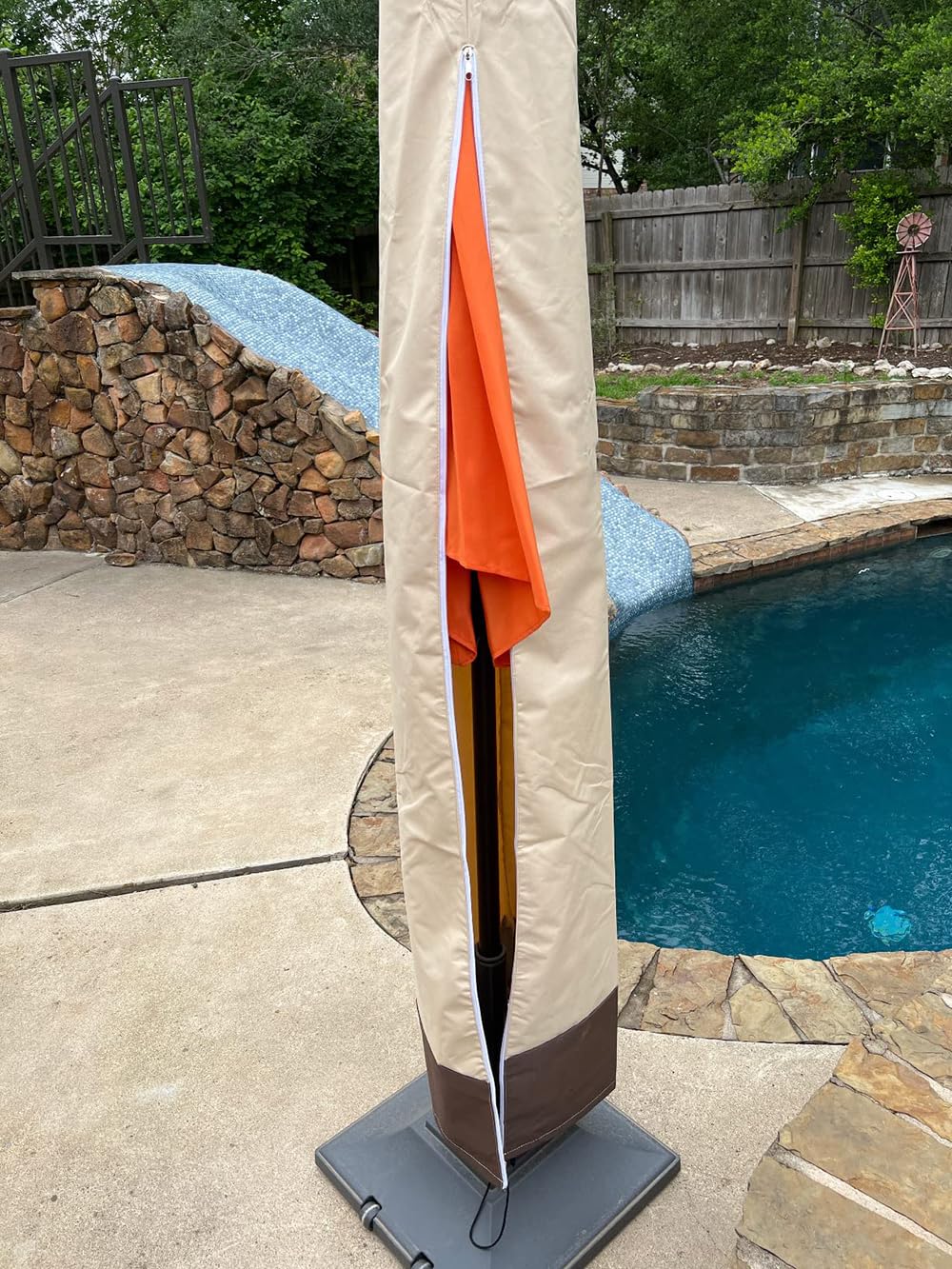 J&C Patio Umbrella Cover Waterproof Outdoor Umbrella Cover Offset Umbrella Protection Cover for Garden Outdoor Umbrella Furniture Sets (Beige)