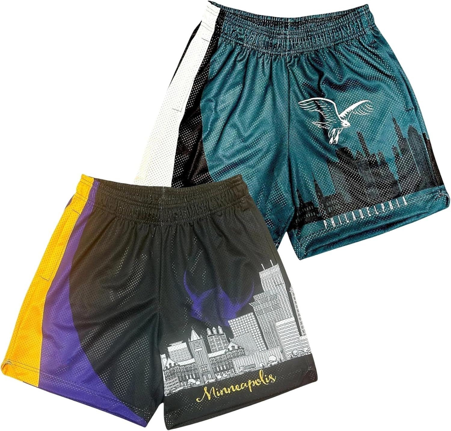 2 Pack Mens Skyline Graphic Basketball Shorts, Mesh Quick Dry Summer Cool Athletic Running Casual Streetwear Short Pants