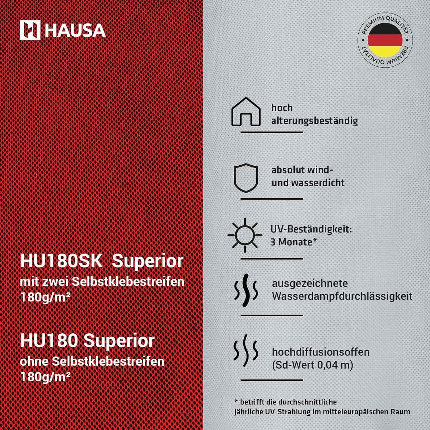 HAUSA HU180 Unterspannbahn Dachfolie 180g/m² 75m² 1,5mx50m hochdiffusionsoffen wasserdicht reißfest