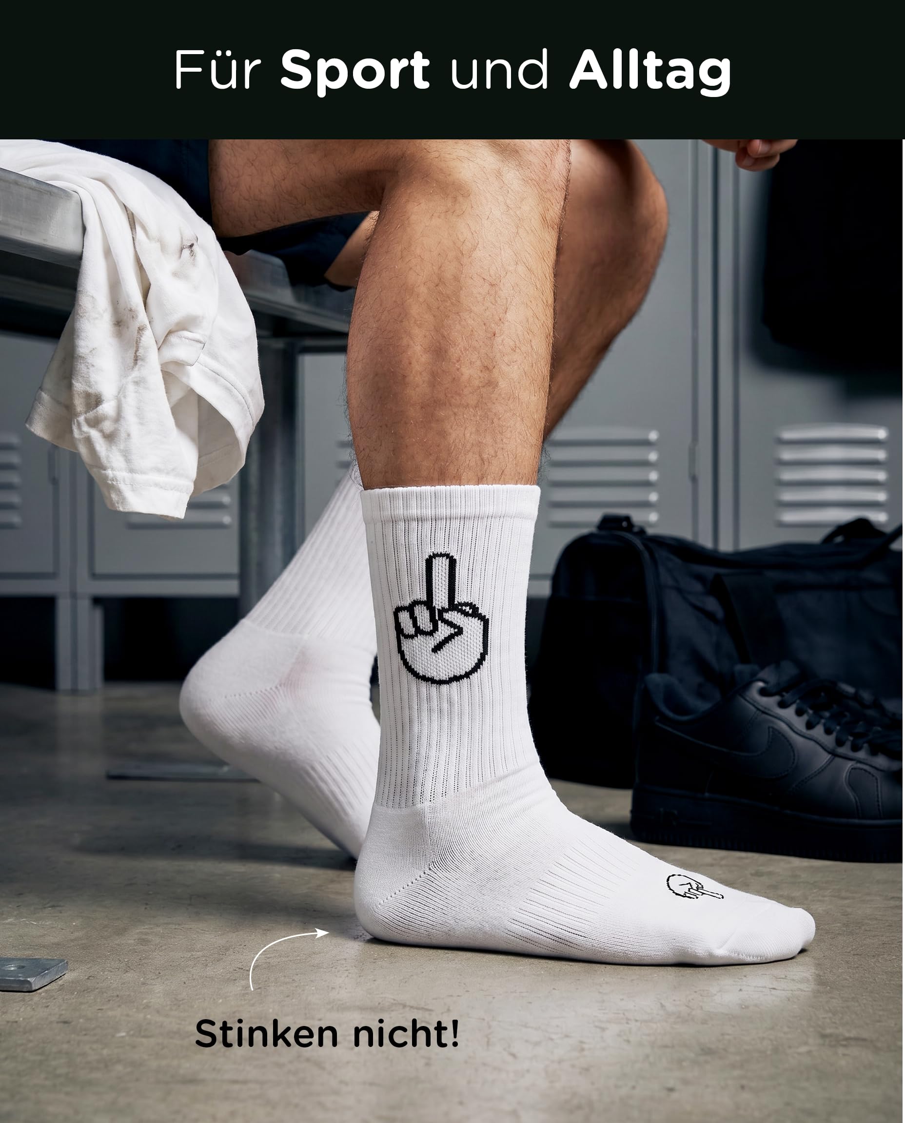 FYNGERS | 3er Set | Sportsocken mit Handzeichen | Weiß | Bio-Baumwolle | Top Qualität