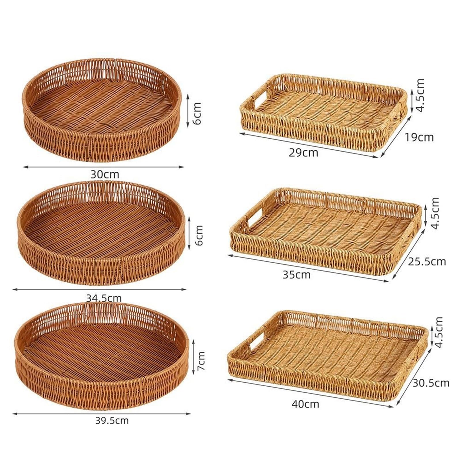 Food Plate Handwoven Rattan Storage Tray Round Shape Fruit Vegetable Cake Wicker Basket pour l'organisation de la Maison(7 * 39.5cm)