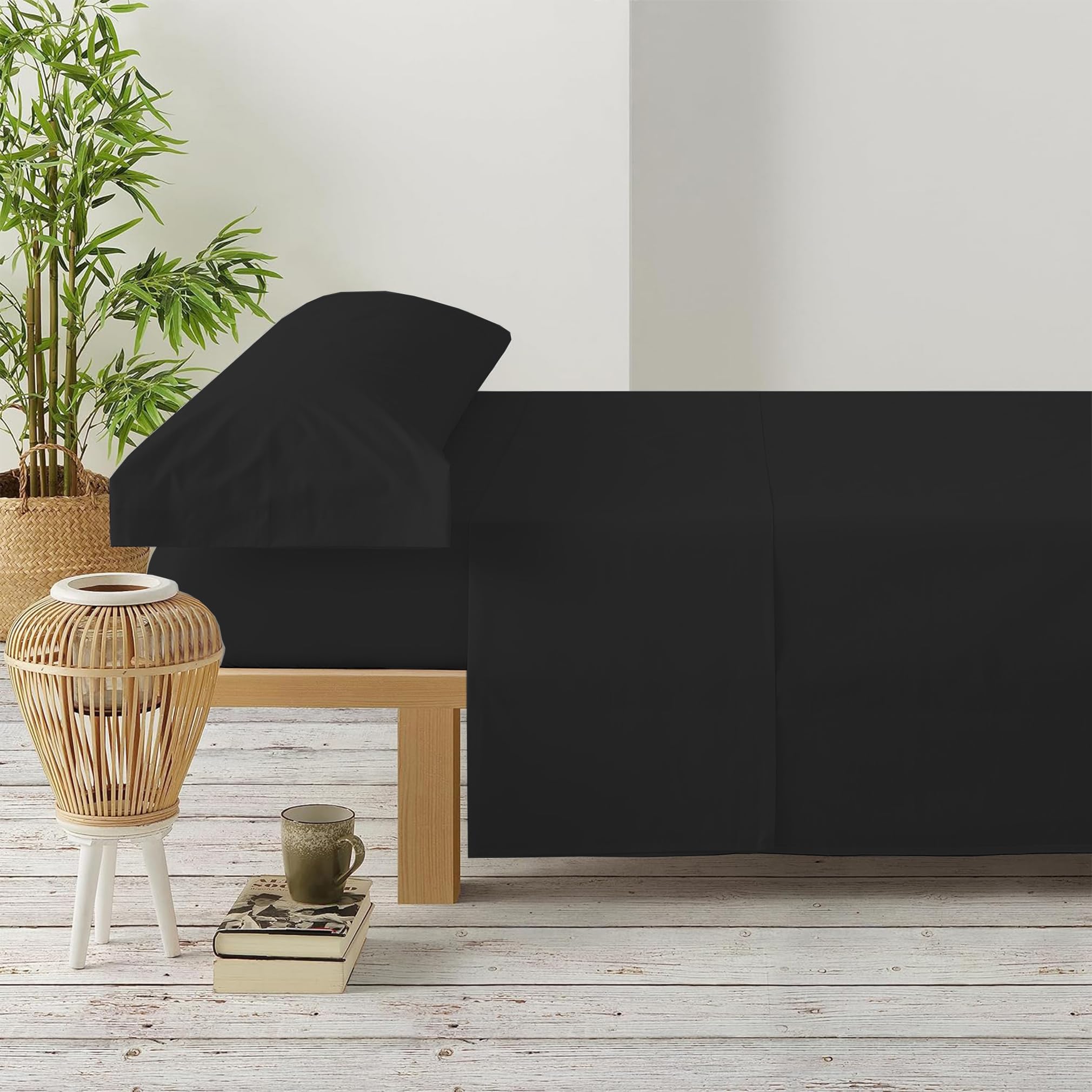 GREATOYAR Juego de Sábanas, Set de Sabanas con 3 Piezas, 1 Sábana Bajera, 1 Sábana Encimera y 1 Funda de Almohada Larga, 3 Piezas, 100% Poliéster, para Cama 150x190cm, para Cama 150x200cm, Negro