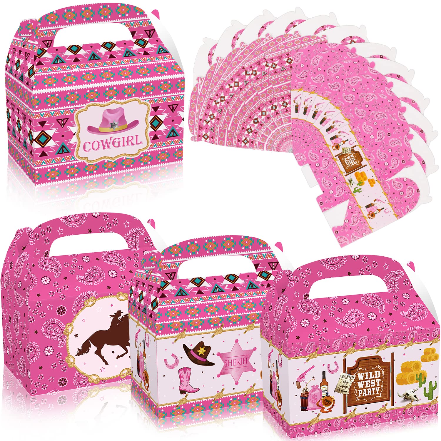 MIKIMIQI 12 PCS Western Cowgirl Decoration Boxes, Cowgirl Favor Supplies, Rodeo Treat Gift Boxes, Horse Theme Bags for Baby Shower Party Supplies