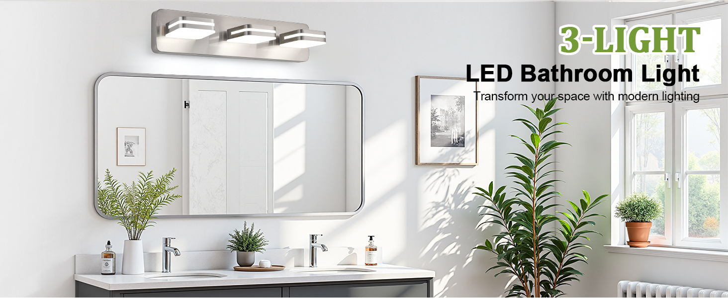 Image of Torondo 360 Rotate LED Bathroom Vanity Light Fixtures, Acrylic Vanity Lights for Bathroom, Modern Wall Lighting Fixtures Over Mirror Living, Brushed Nickel, Natural White, 3-Light, 17-Inch