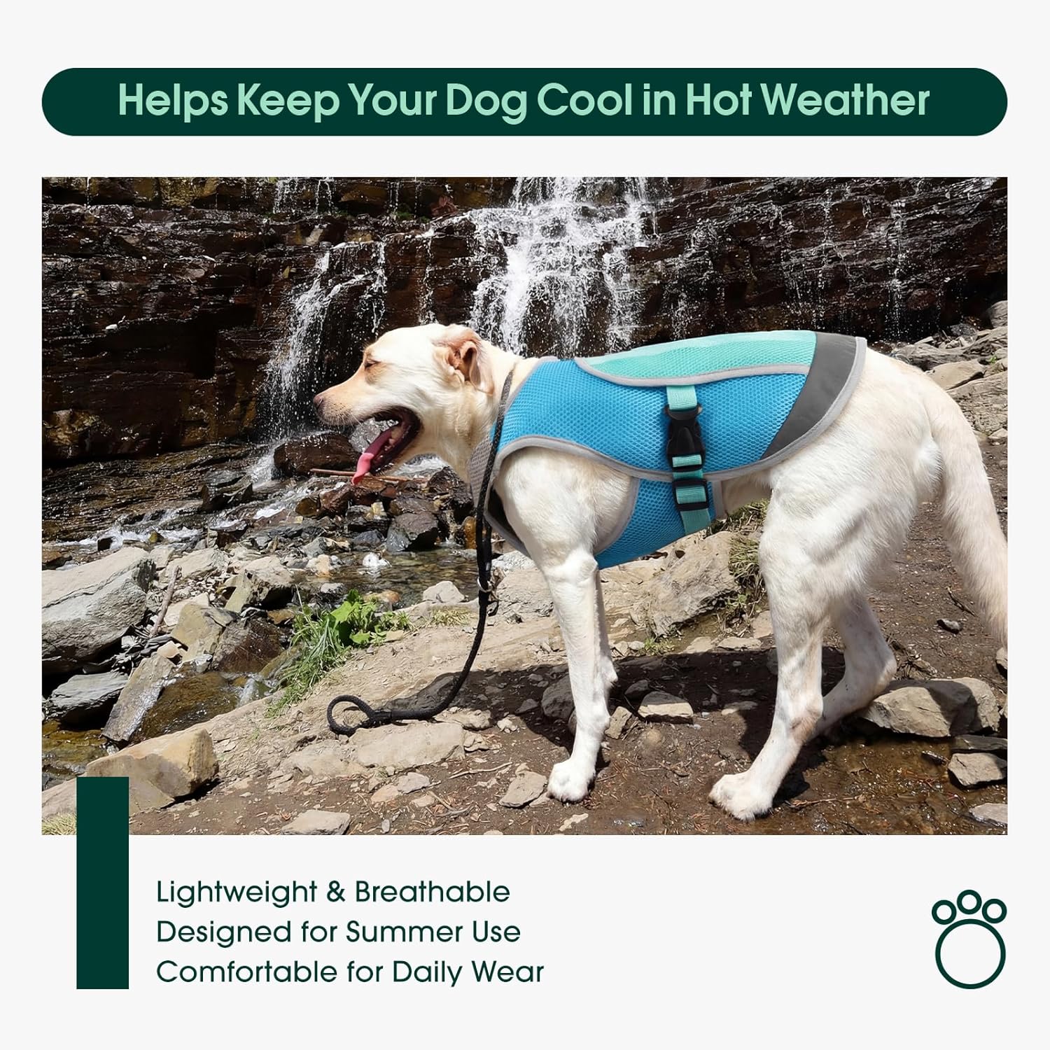 Kuoser Dog Cooling Vest for Summer, Lightweight Dog Cooling Harness Shirt with Breathable Mesh, Reflective Cooler Jacket Pet Cool Vest for Small Medium Large Dogs, Hot Weather, Beach, Hiking, Walking