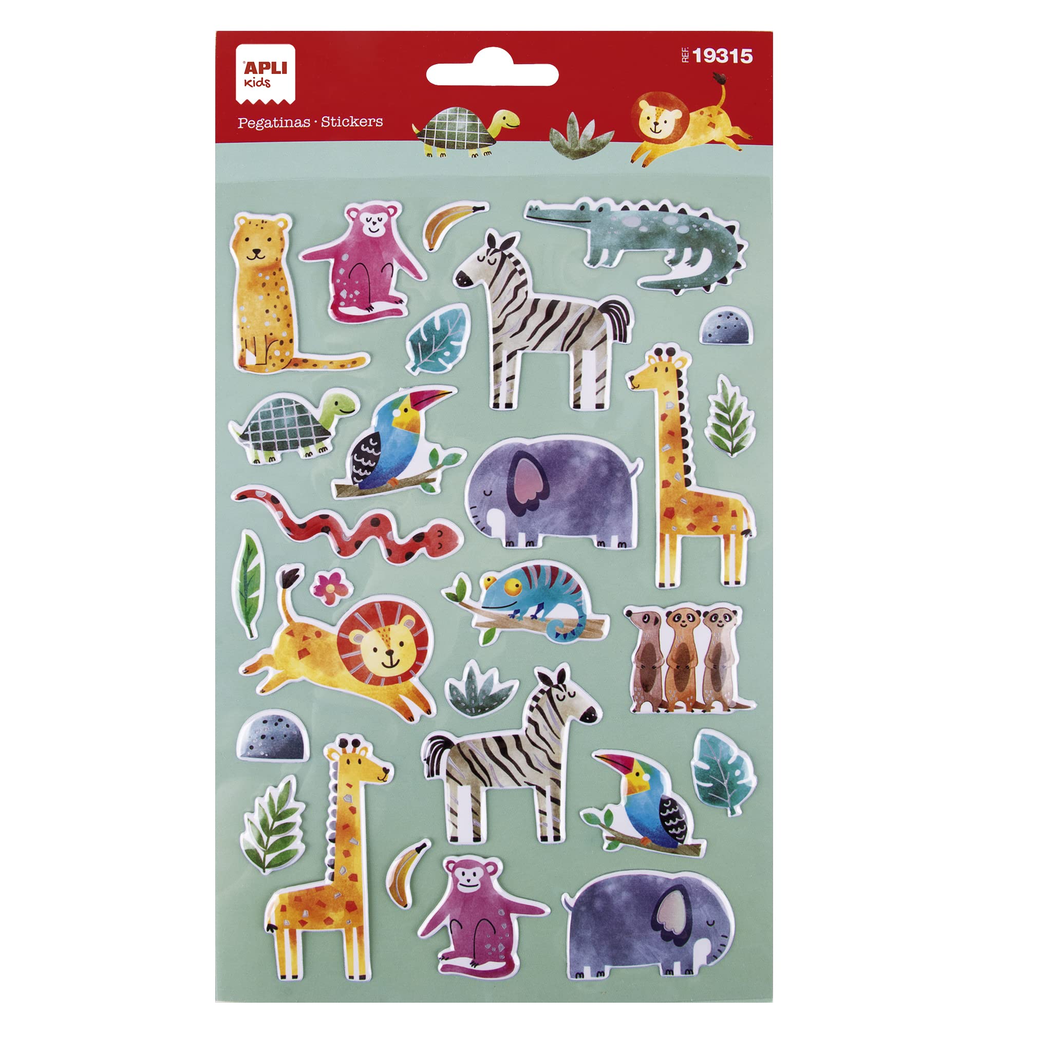 APLI 19315 - Pegatinas de Animales de safari - Incluye 1 hoja con 28 pegatinas de adhesivo permanente. Ideales para Scrapbooking, decoración o DIY