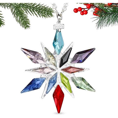 2025 Christmas Ornaments Crystal Snowflake Ornament for Christmas Tree Hanging Pend...