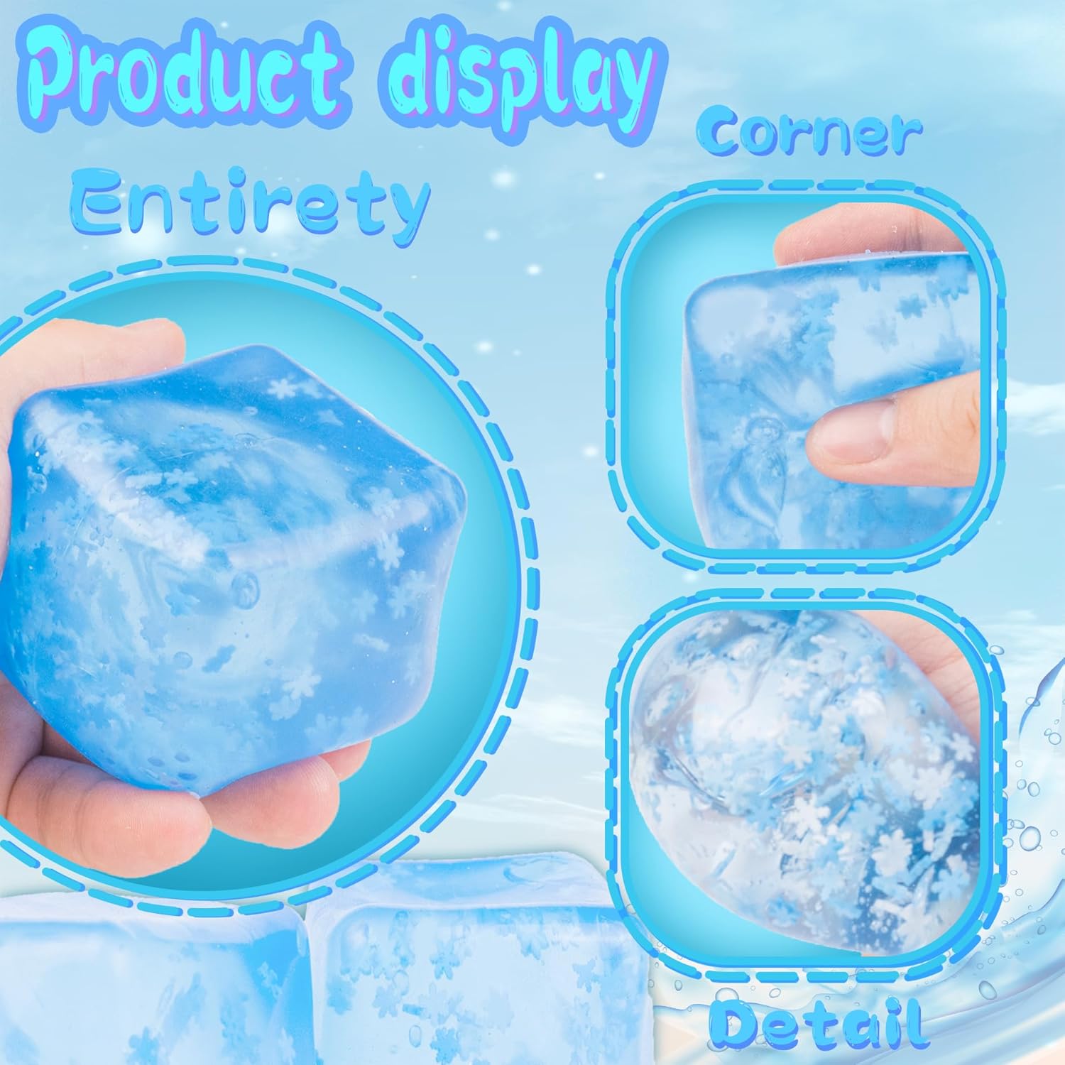 Ice Cube Stress Balls — 2-Pack Sensory Squishy Toys for Kids and Adults’ Anxiety Relief — Funny Fidget Stress Balls Squishy Stress Calming Toys for Autism & ADHD Children (2-Pack Ice Cube)