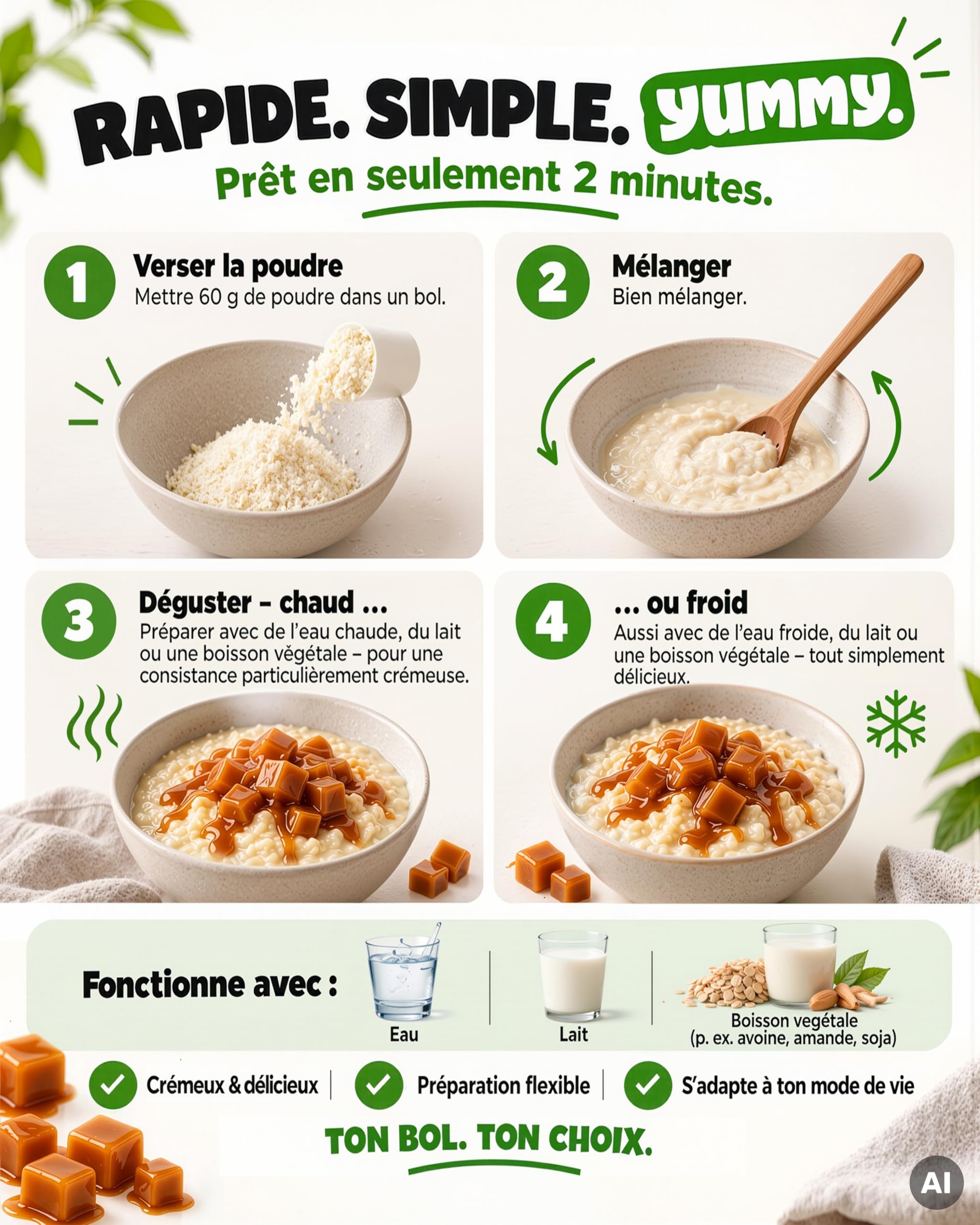 vit4ever High Protein Rice Meal Caramel Toffee 1 kg – Riz au Lait Protéiné