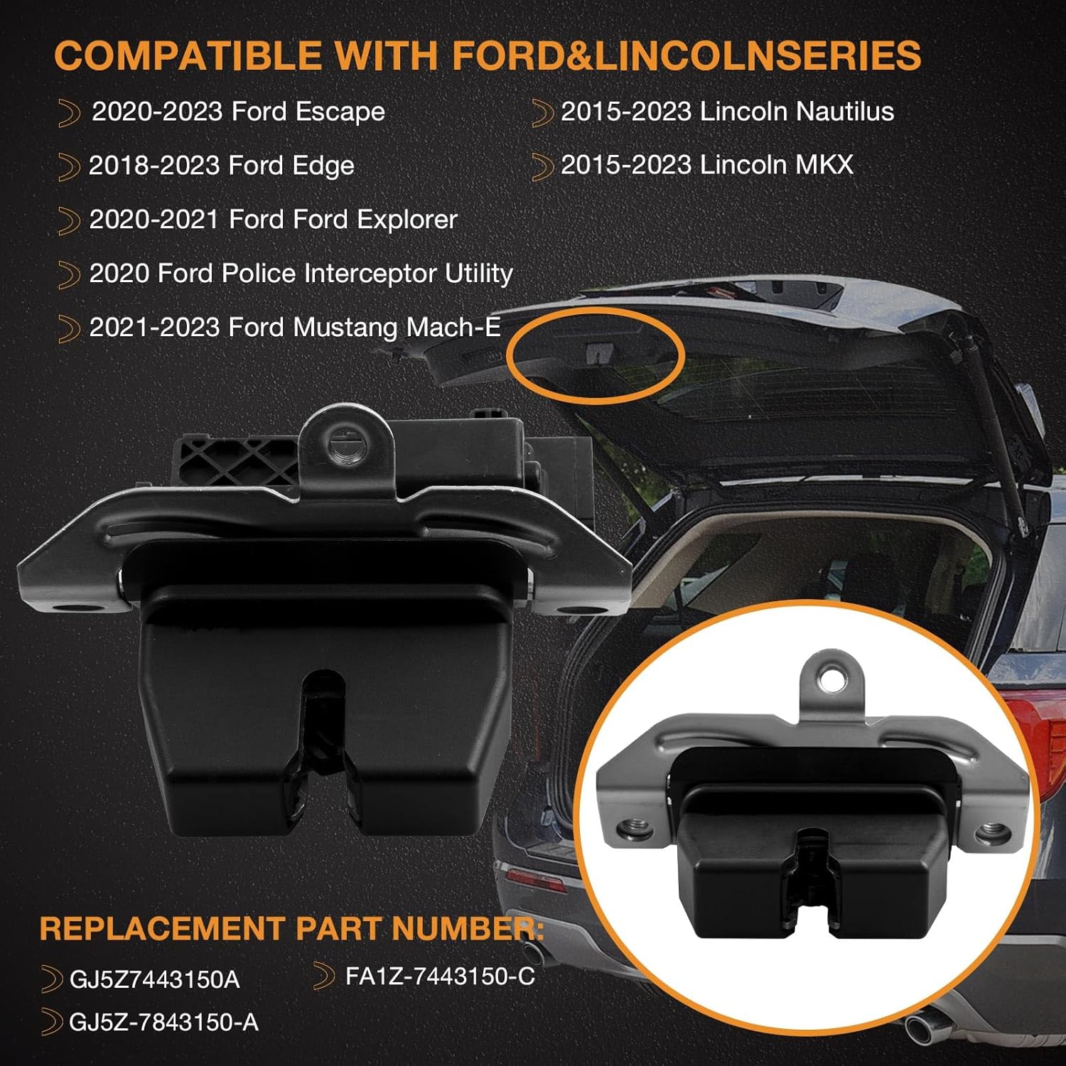 Tailgate Trunk Manual Lock Actuator Compatible with Ford Explorer, Escape, Edge, Police Interceptor, Mustang 2018-2023, Lincoln Nautilus, MKX 2015-2023, Replace FA1Z7443150C