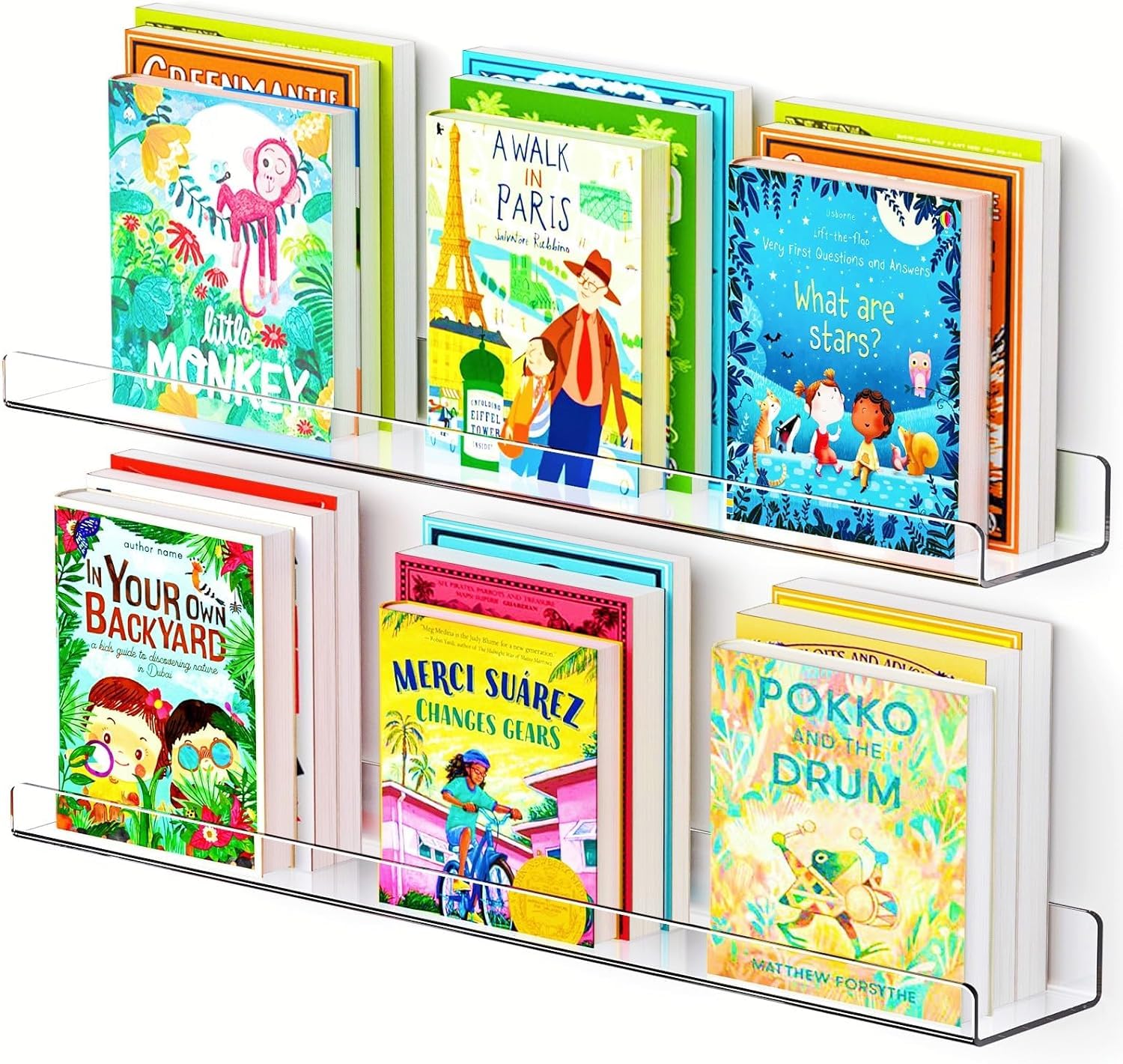 TJ.MOREE 24" Acrylic Wall Bookshelf 2 Pack Acrylic Floating Book Shelves for Kids, Clear Acrylic Bookshelves for Wall, Kids Acrylic Floating Bookshelf Wall Mounted