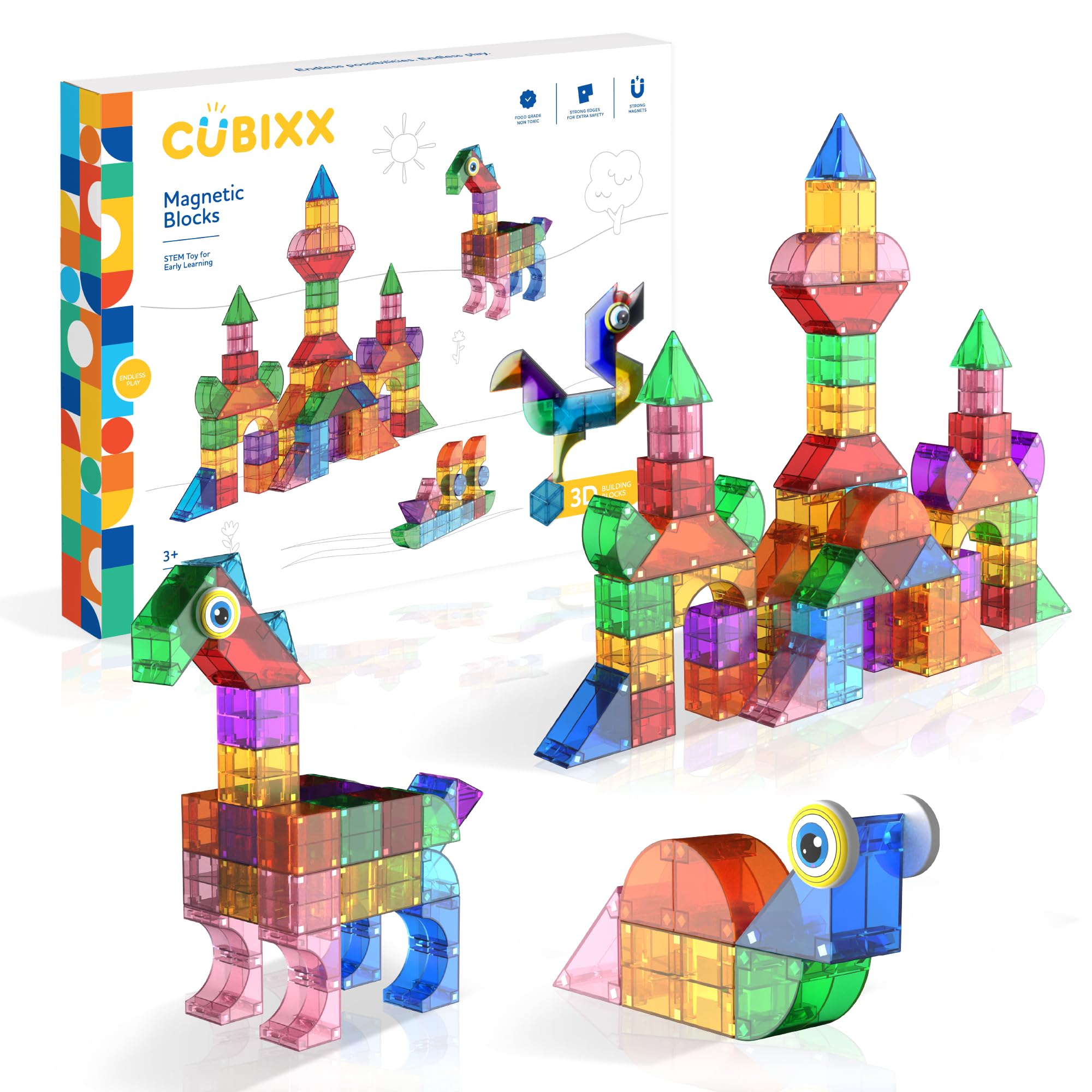 Cubixx - 3D Magnetische Bausteine für Kinder ab 3+ Jahren, kreatives Lernspielzeug in einem 85-teiligen Set, magnetisches Konstruktionsspielzeug für Mädchen und Jungen, Montessori STEM Spielzeug