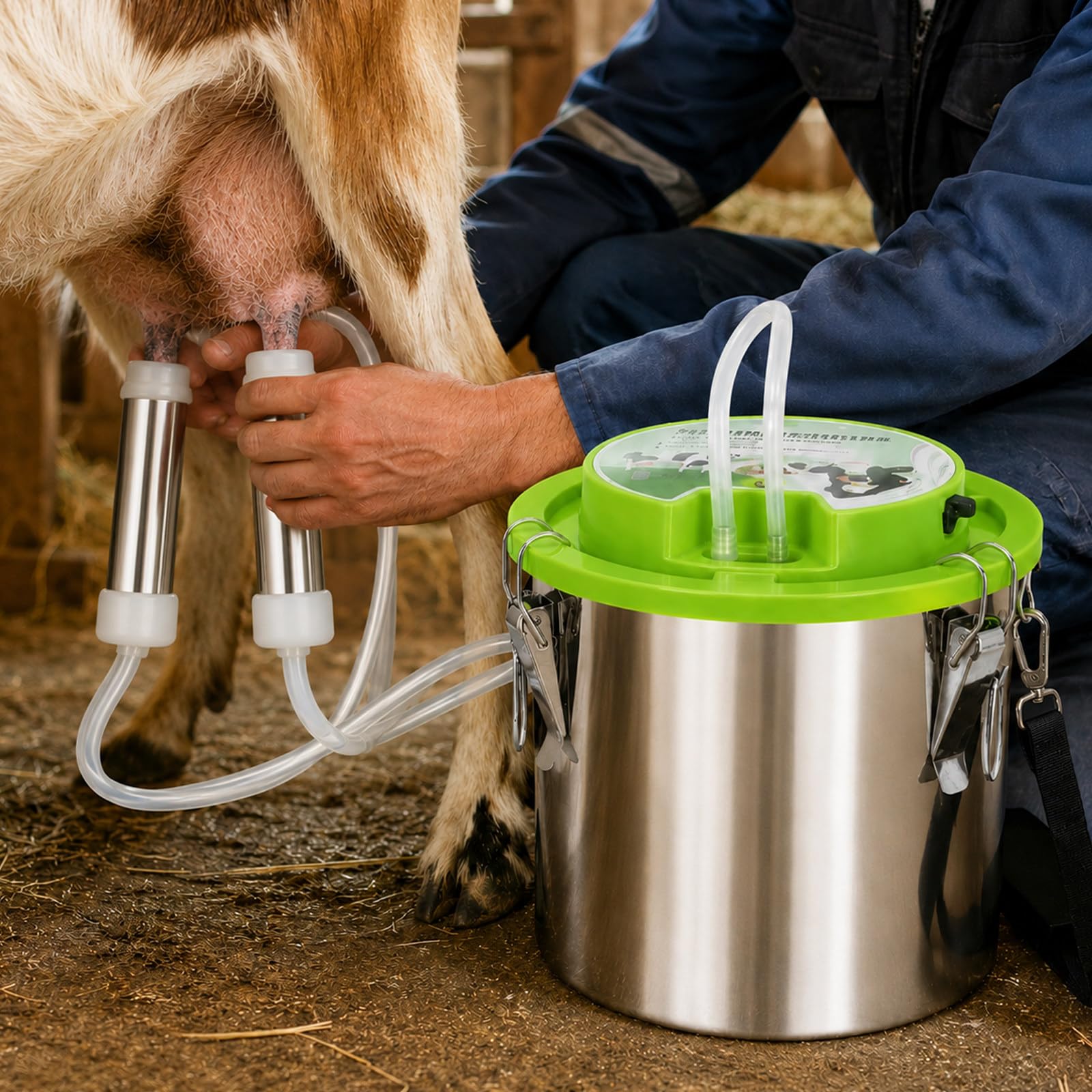 moupeaktain Cow Goat Milker, 12L Electric Milking Machine for Goats Cows and Sheep, Portable Milking Machine with 5200mah Battery and Stainless Steel Bucket, For Farm, Homestead and Barn Use Cow