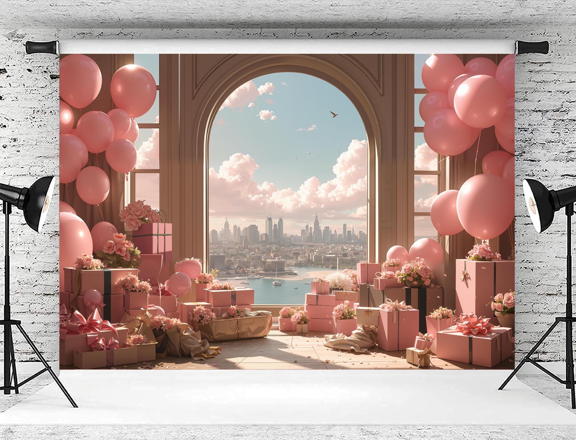 Księżniczka różowy balon tło kwiatowy balon tło do fotografii, chmury, kwiaty, bajka, impreza, dekoracja, baner dla dziewcząt, noworodka, baby shower, urodziny, sesja zdjęciowa rekwizyty (A, 360 x 250