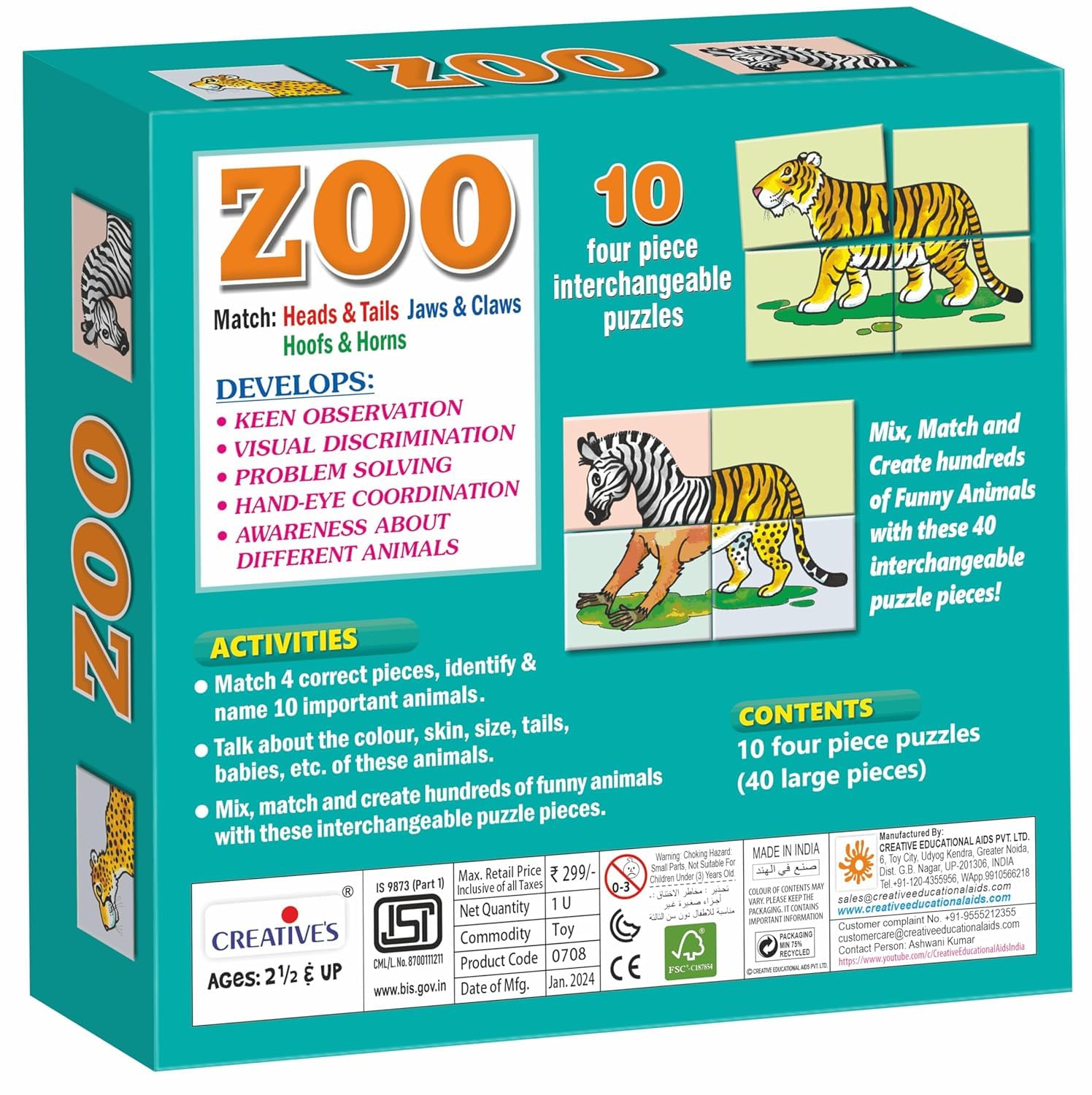 Buy Creative's Zoo - Animal Jigsaw Puzzles -Match 'Head and Tails