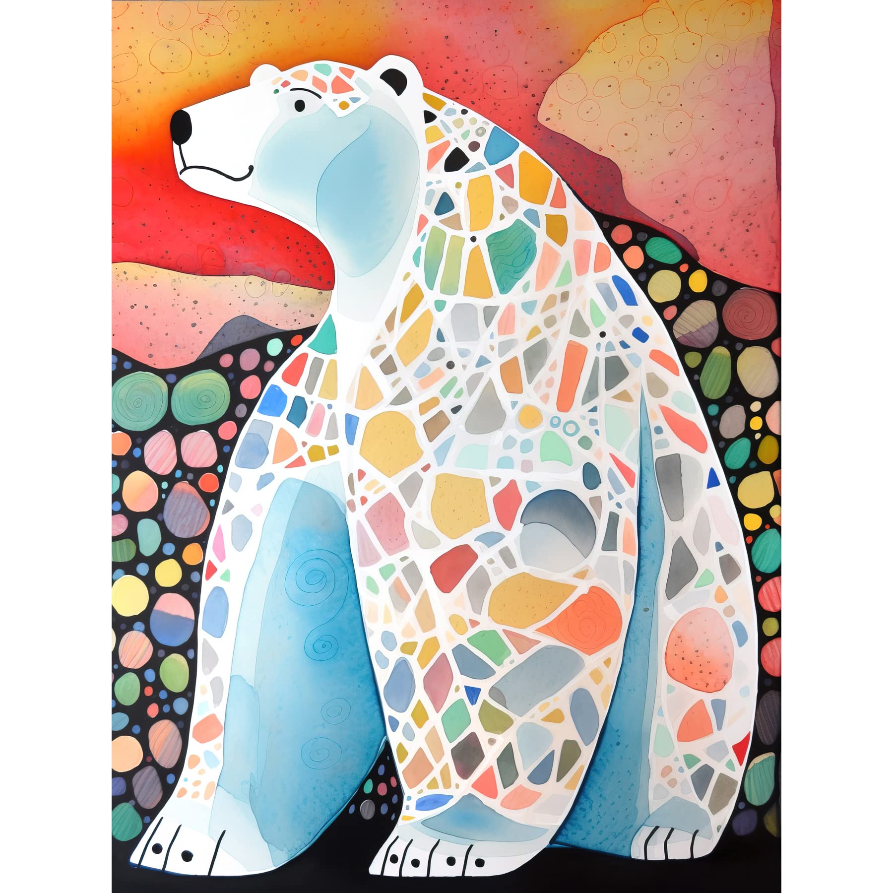 Artery8 Polar Bear With Mosaic Pattern Folk Art Large Wall Art Poster Print Thick Paper 18X24 Inch