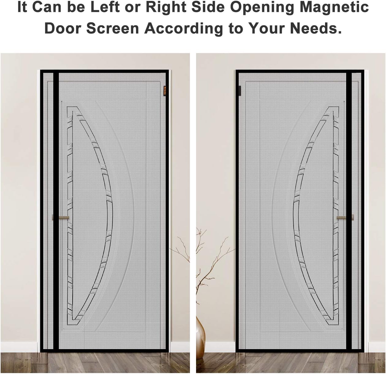 MAGZO Magnetic Screen Door, Fits Door Size 32'' x 80'', Reversible Left Right Side Opening, Durable Fiberglass Not Easy to Tear, Keep Annoying Creatures Out, Hands-Free Entry by Strong Magnets (Grey) - - 