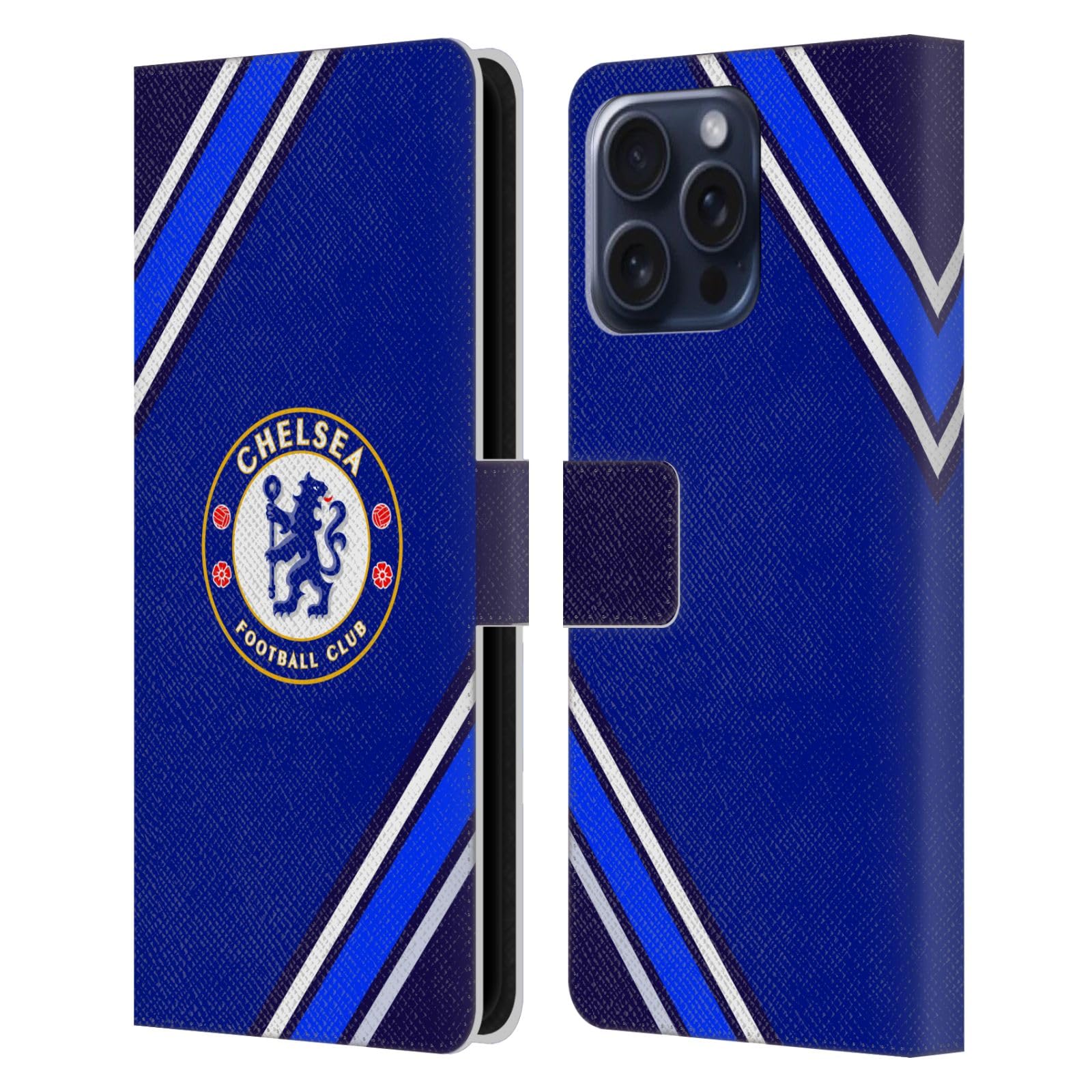 Head Case Designs Officially Licensed Chelsea Football Club Stripes Crest Leather Flip Case Compatible With Apple iPhone 16 Pro Max
