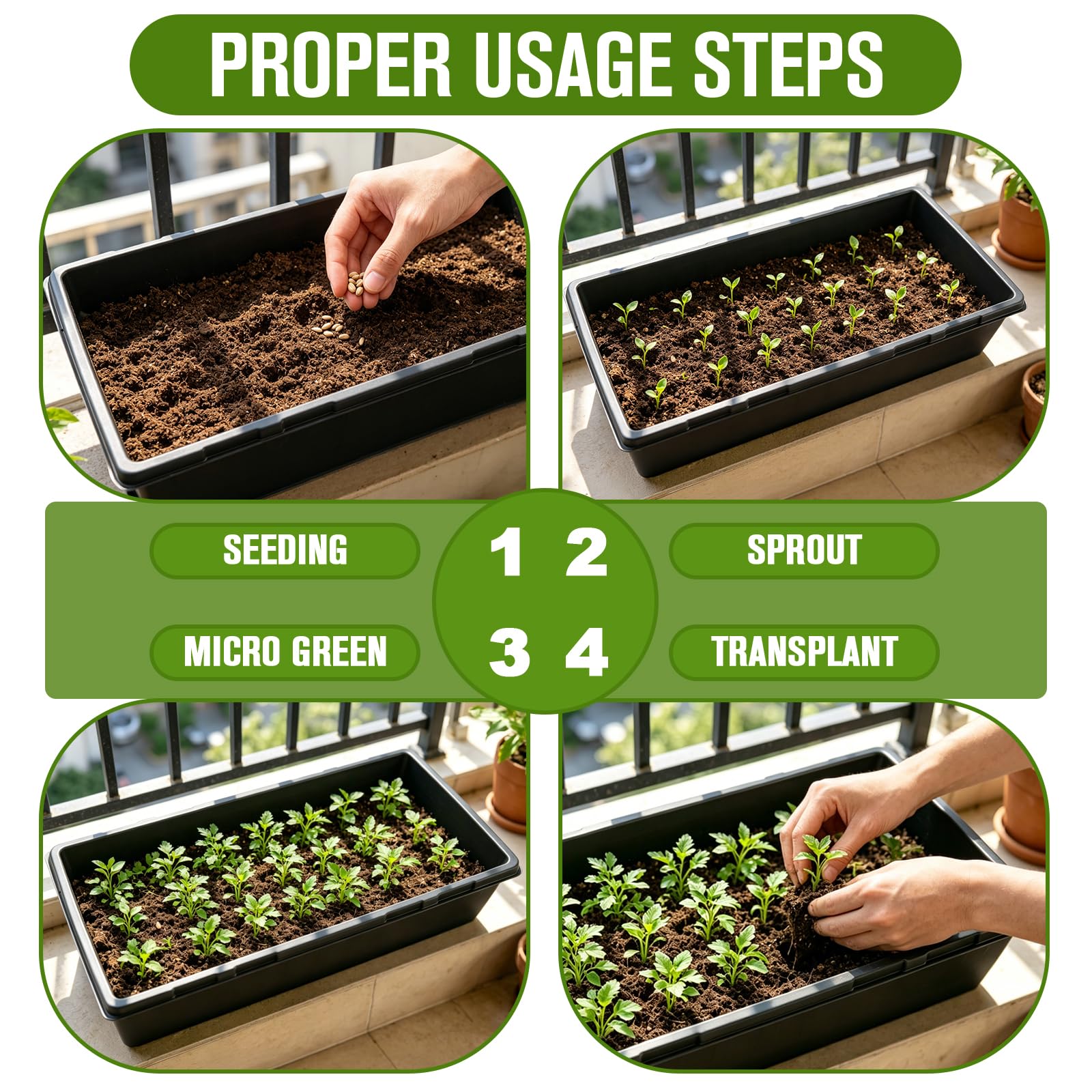 CMOOD Lot de 10 plateaux de culture en plastique noir de 27,9 x 53,3 cm pour microgreens, semis, germination des plantes, fourrage et transplantation