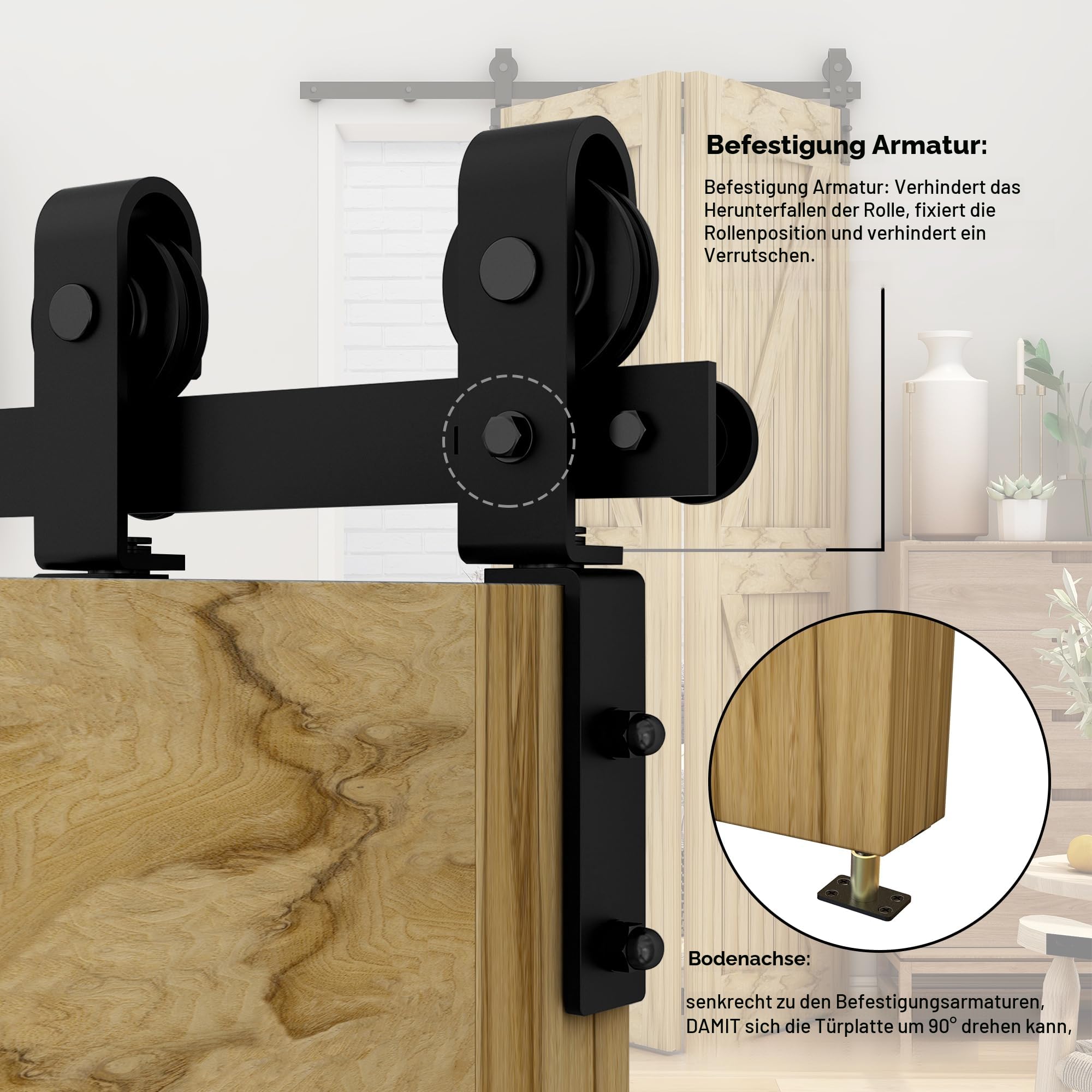 76CM/2.5FT Bifold Schiebetürbeschlag Schiebetürsystem Schiebetür Komplettset Schwarz für 2 Holztür 36cm Breit für 60-70 cm