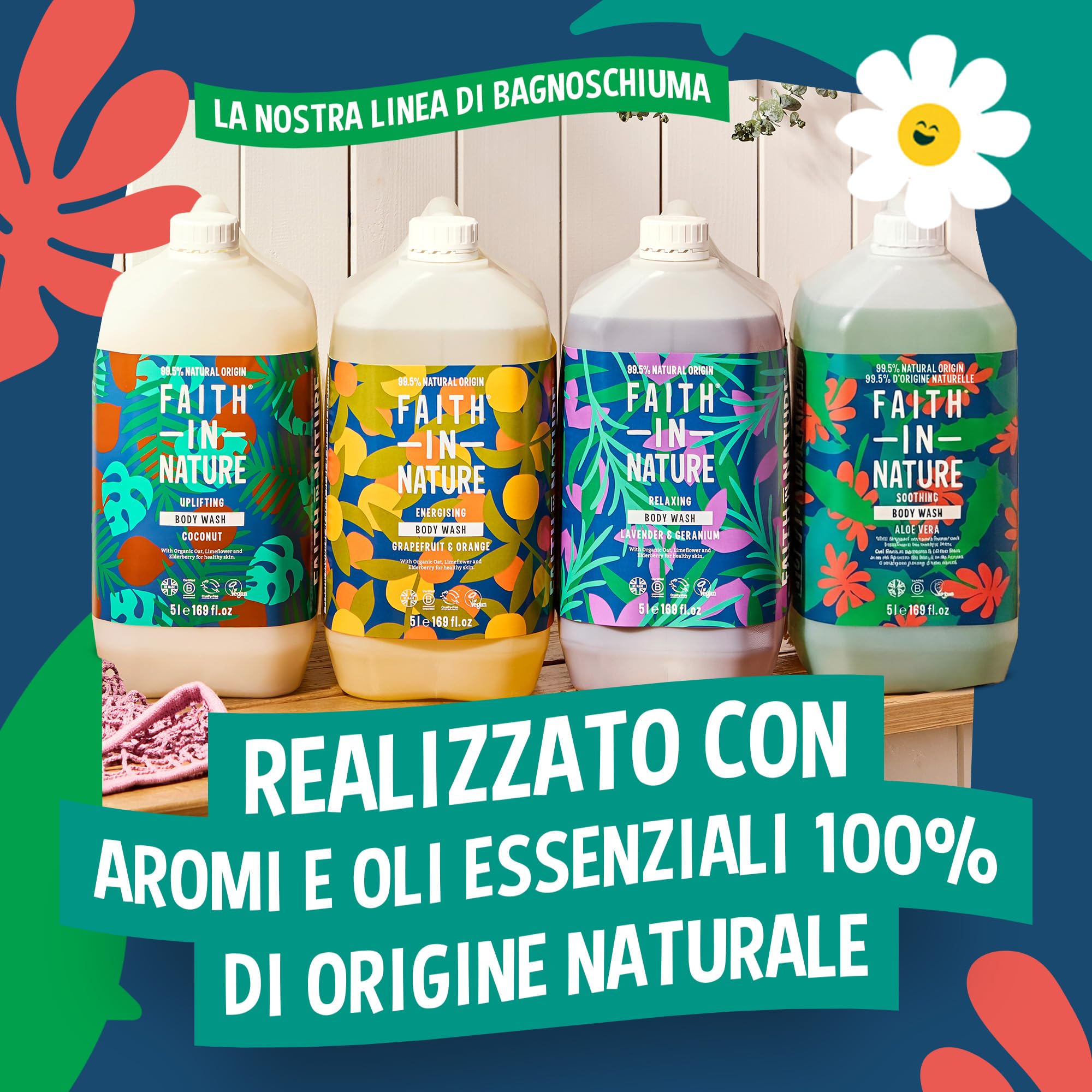 Faith In Nature Gel Doccia Naturale all’Aloe Vera, Lenitivo, Vegano e Cruelty Free, Senza SLS e Parabeni, Ricarica da 5 L