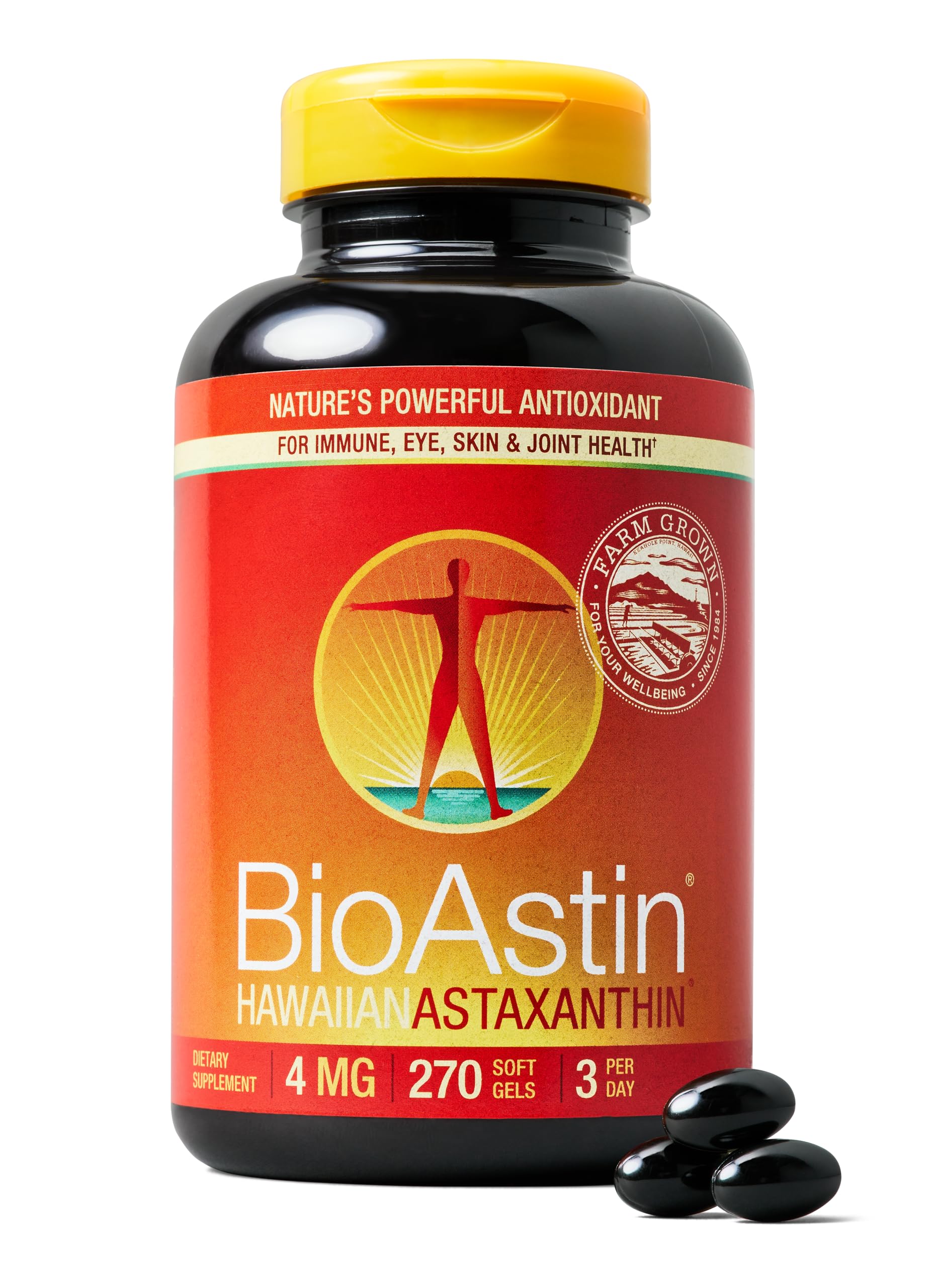 Nutrex Hawaii BioAstin Hawaiian Astaxanthin - 4mg, 270 Softgels - Farm-Direct Premium Antioxidant Supplement to Support Eye, Skin, Joint & Immune System Health -Non-GMO & Gluten-Free