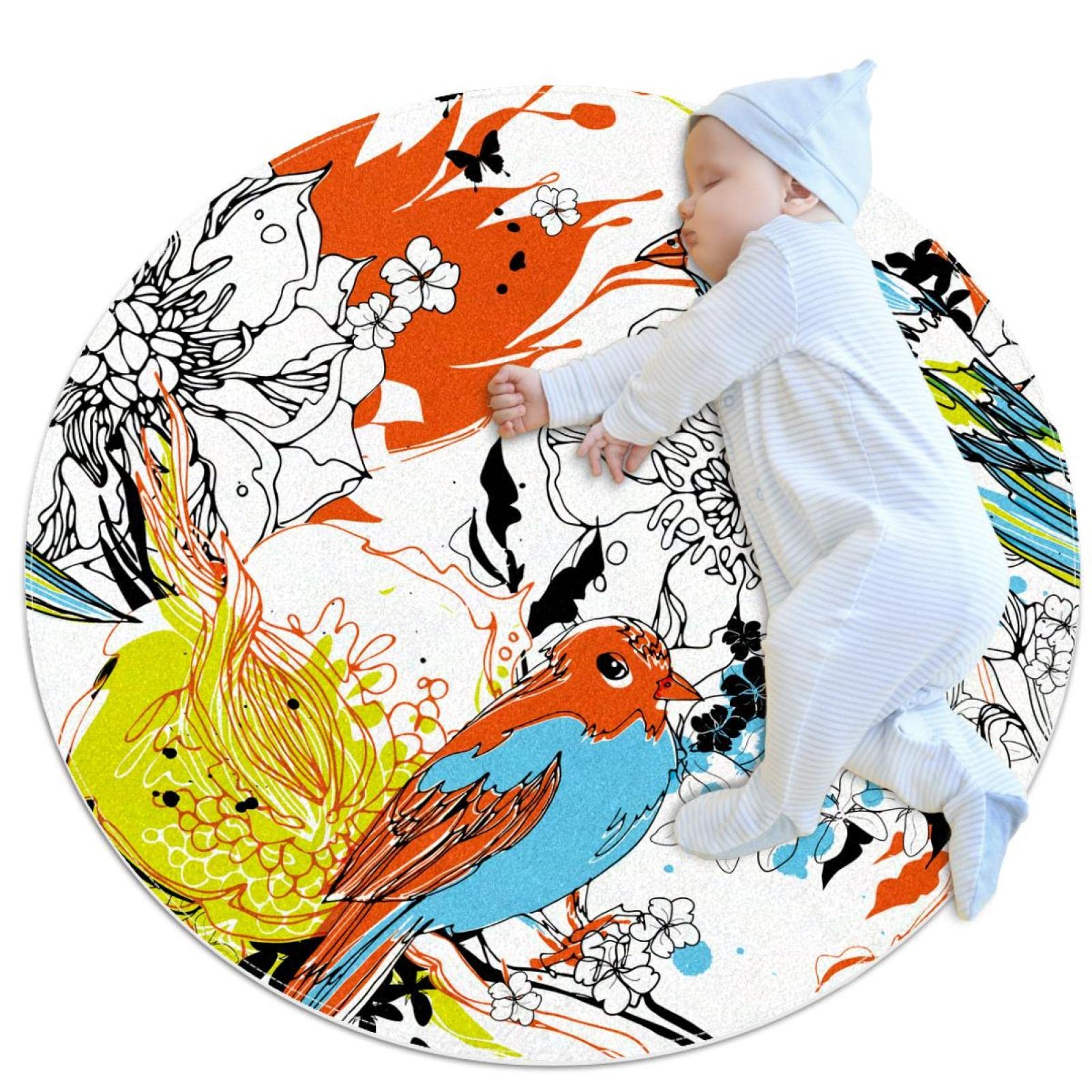 Tapis oiseaux rond 100x100cm JDEZ pour chambre salon