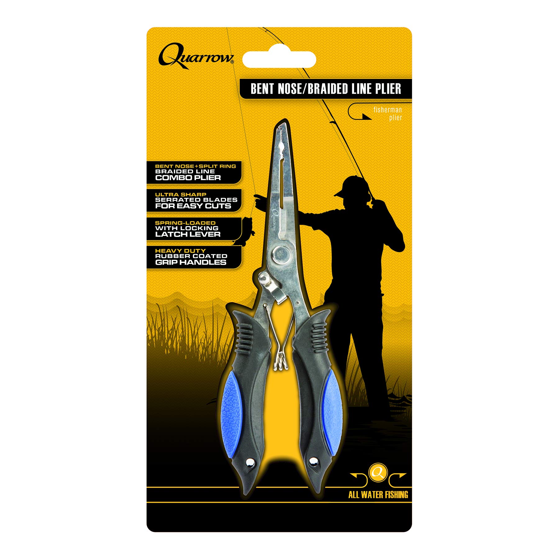 Quarrow Braided Line Cutter/Split Ring Pliers | 4-in-1 Fishing Tool in Stainless Steel with Safety Lock, Silver, One-Size