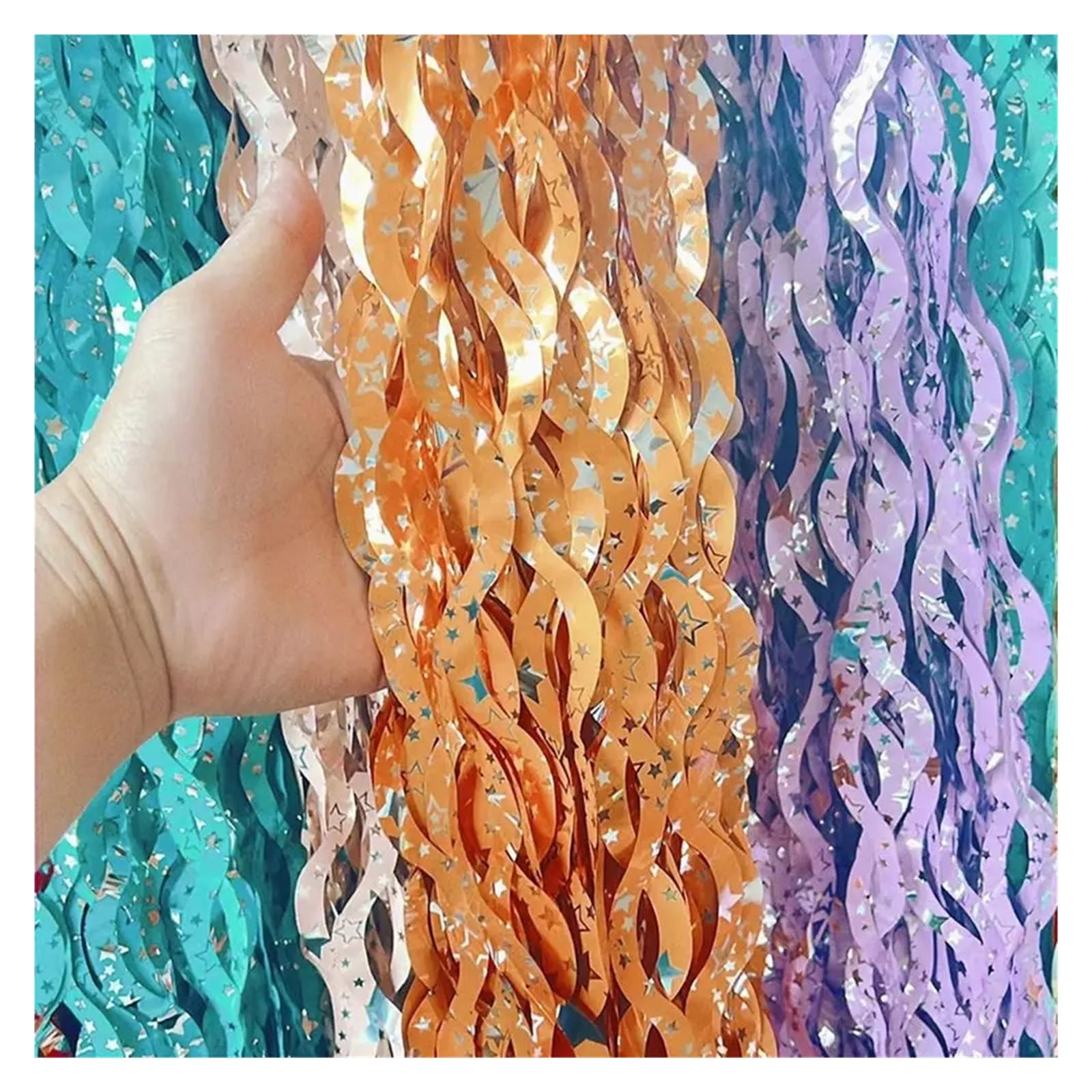Rideau Métallique Tinsel Lot de 5 Rideaux à Franges ondulés en Feuille de guirlandes 1 x 2 m, Rideau de Fond Mural Scintillant for décoration de Mariage, d'anniversaire, de Noël(Purple)