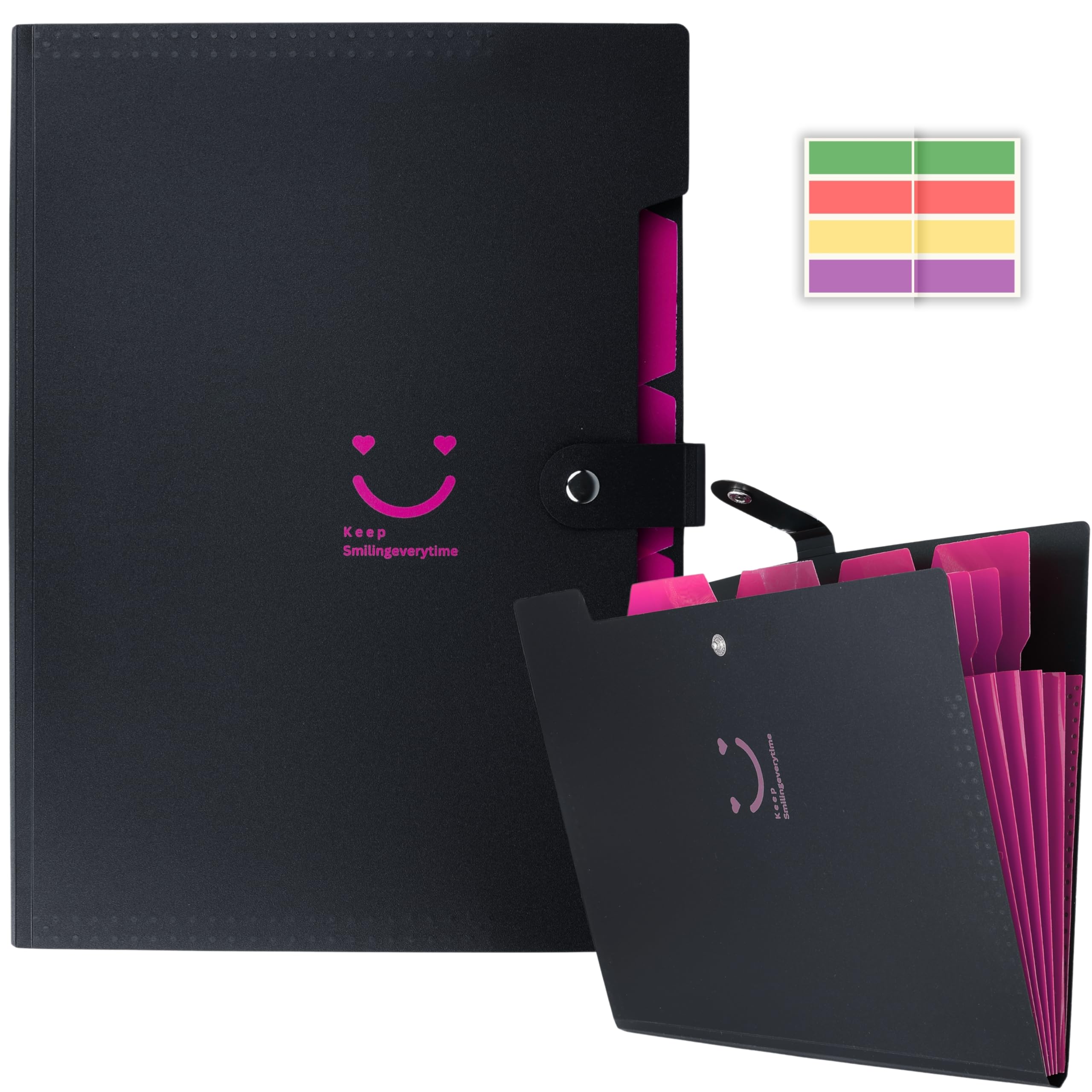 SPS 5 Pocket Expanding File Folder Smile Design - Fits A4 & Letter Size Document Organizer, Accordion File Folders, File Holder for Office, School & Home Use - Pink
