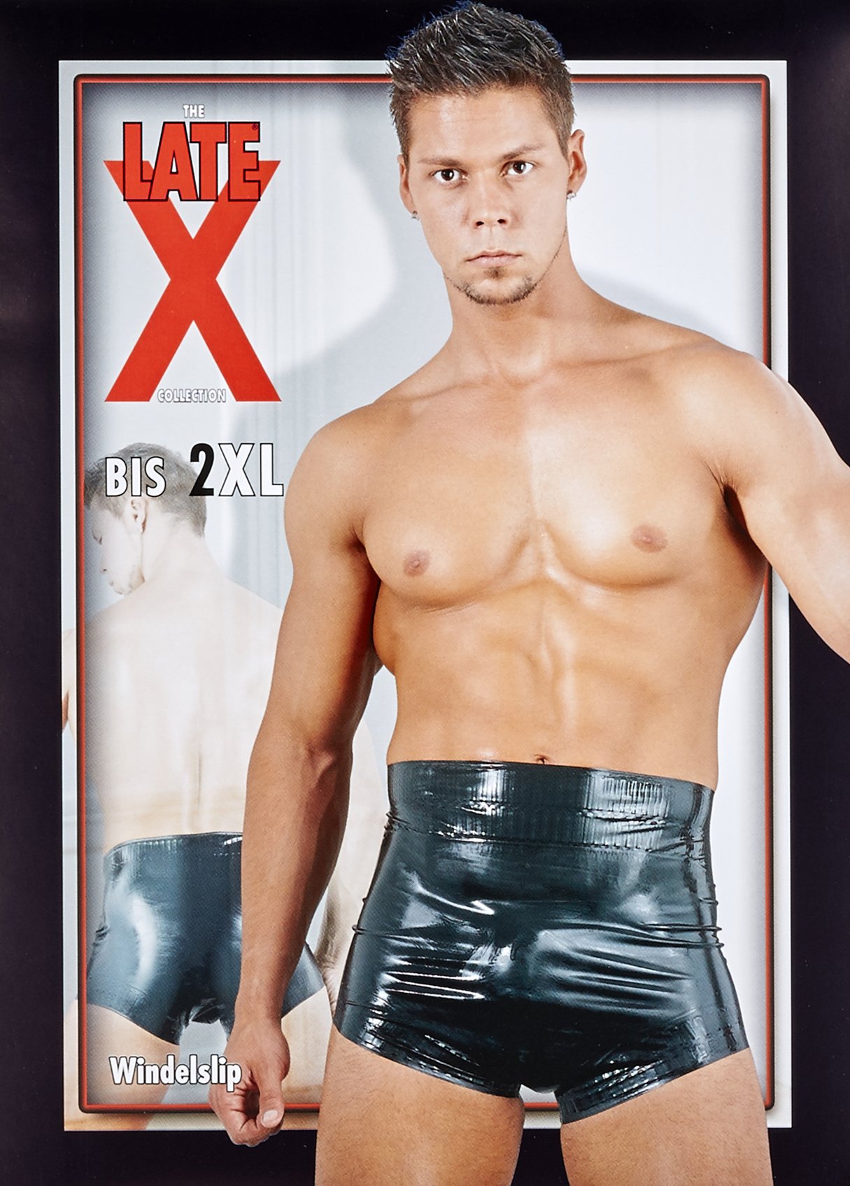 LATE X Windelslip Schwarz M - Latex Windelslip Unisex - Taillenhoch - Wellig Prägte Ränder - Einfarbig - Einweg - Medium - 1 Stück