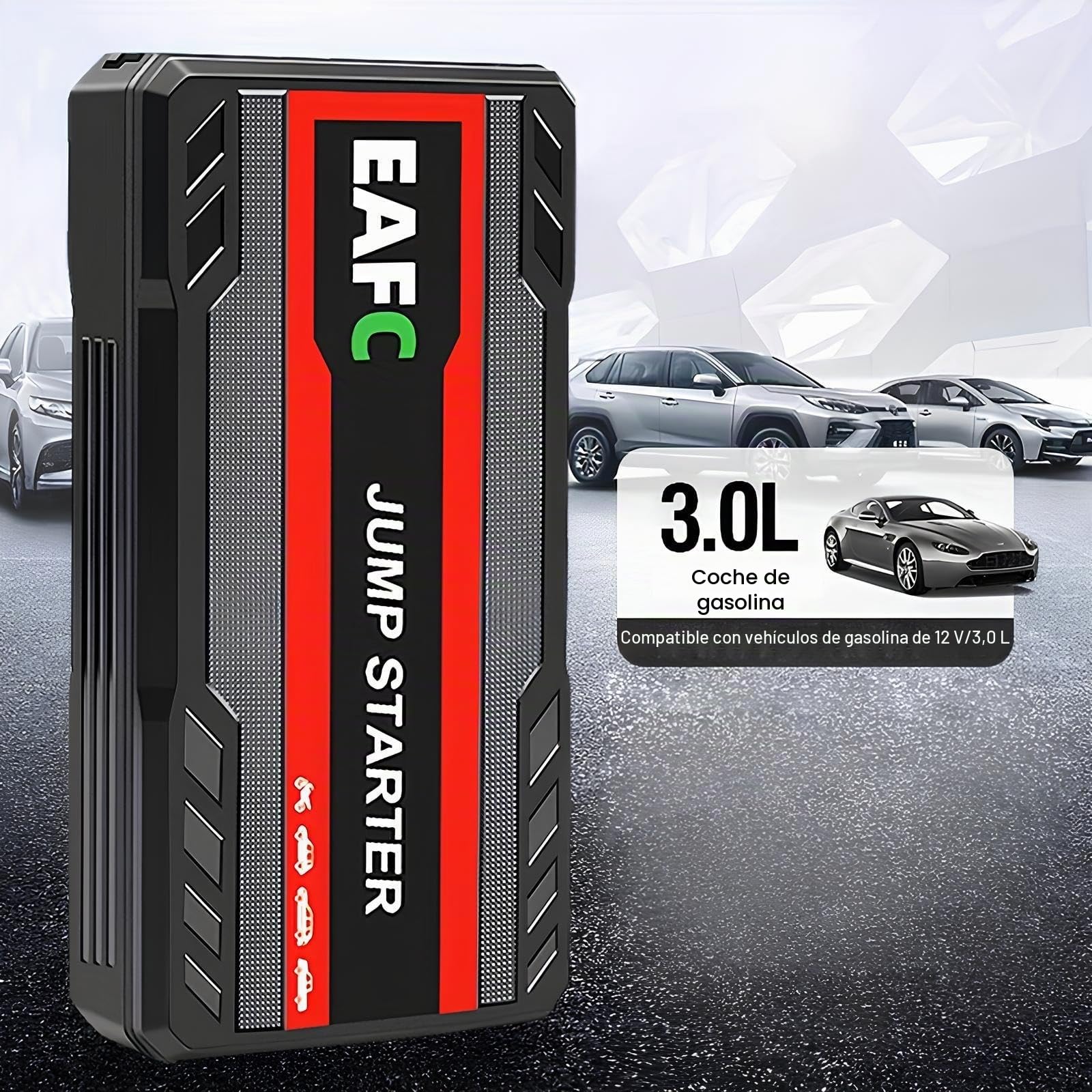 Arrancador de batería portátil EAFC de 12 V para Coche, 1500 A, para baterías de hasta 6 L de Gasolina, con luz LED, Puertos USB y Pinzas para Coches, Furgonetas y Camiones (Negro)
