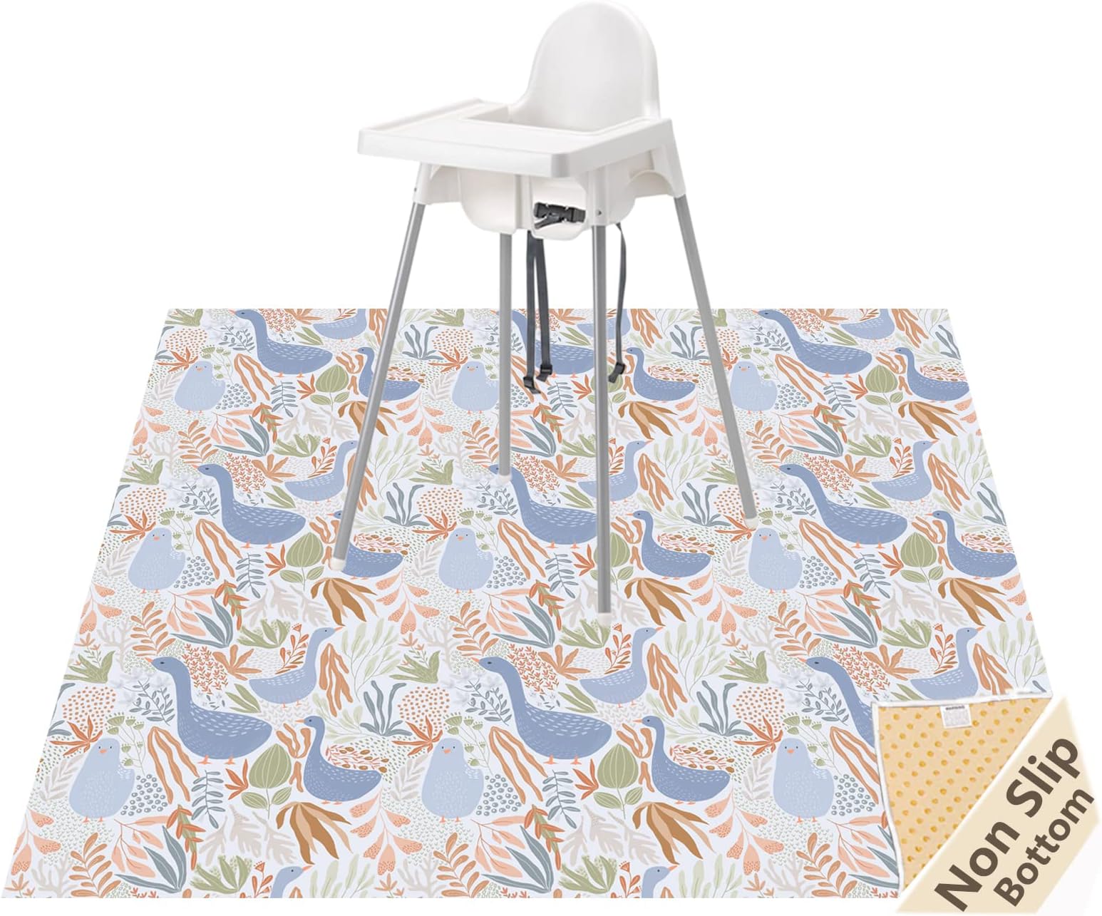 Splat Mat for Under High Chair/Arts/Crafts, Waterproof and Anti-Slip Splash Mat Floor Protector, Washable Highchair Floor Mat, 51 Inch Reusable Messy Mat and Baby Feeding Table Cloth (Duck)