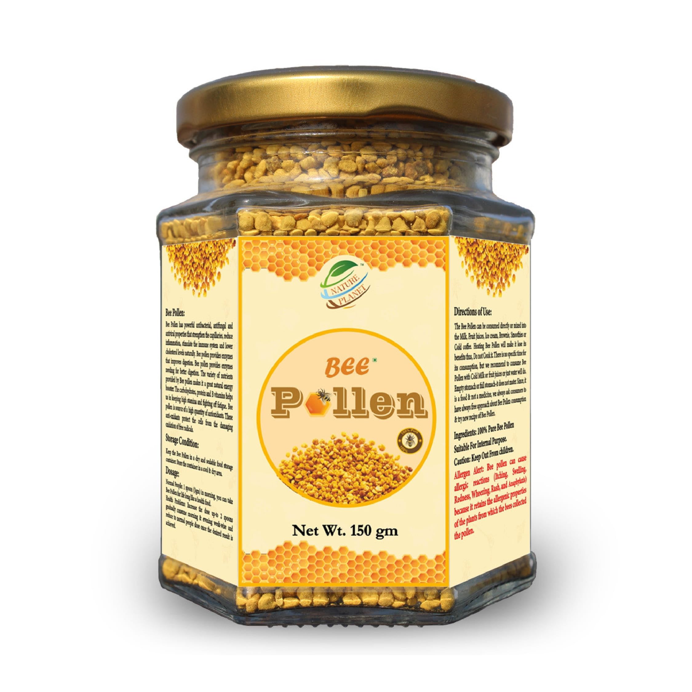 NATURE PLANET Bee pollen Honey - Juicy, Delicious - Rare and Exotic - 150 Gram | Natural Ingredients Made Delicious Honey