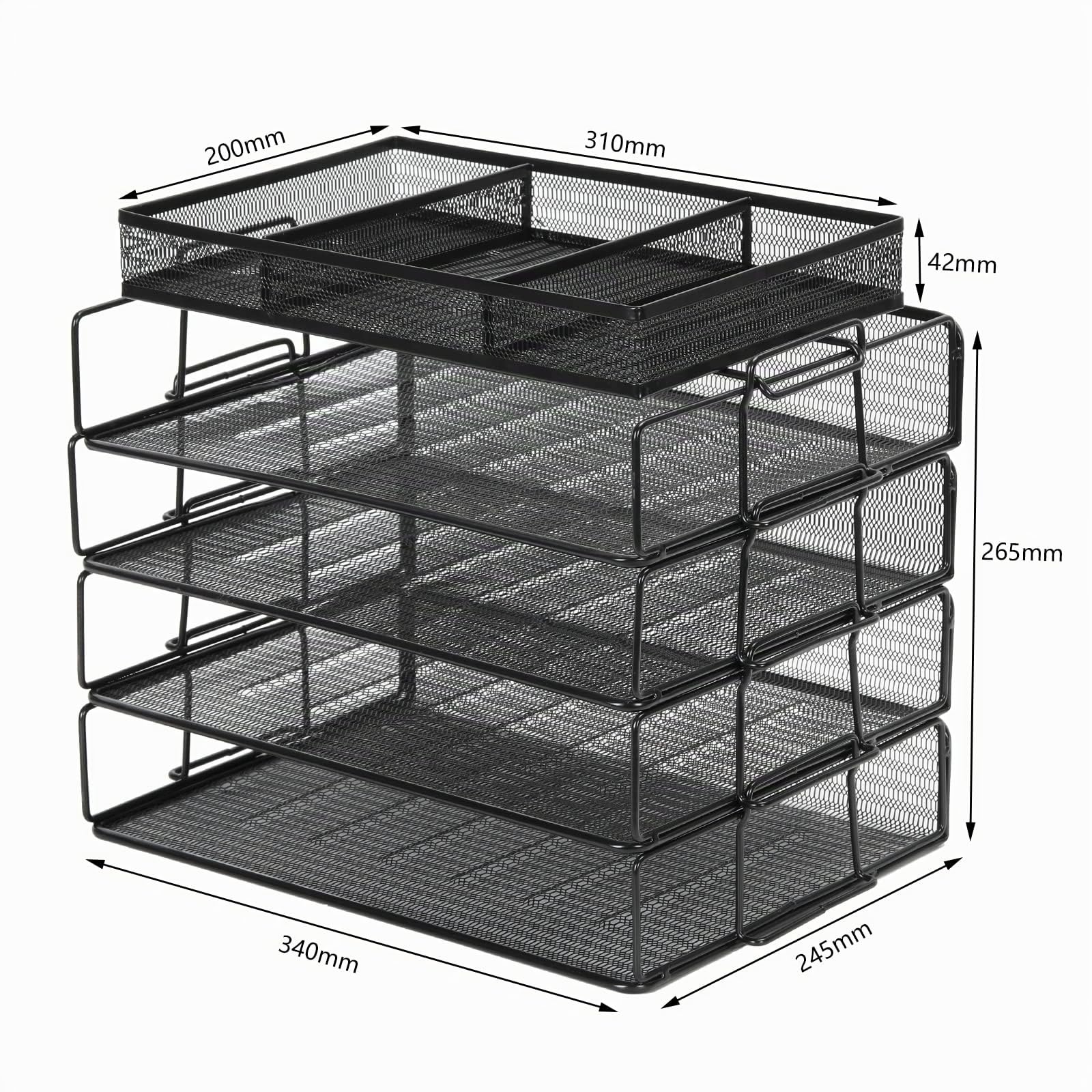 EasyPAG Lot de 5 Métal Paysage Empilable Corbeilles à Courrier A4 Banette de Rangement Bureau Porte Revue Organisateur de Magazine Bannette Papier Range Document,Noir