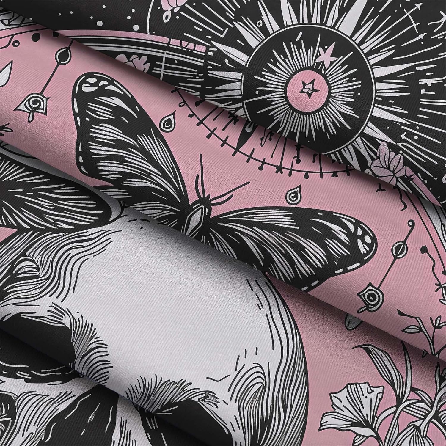 Haibimen Skull Tapestry Pink Gothic Mushroom Butterfly Moon Tapestry for Bedroom Witchy Skeleton Floral Mystic Tapestries Wall Hanging for Living Room, Bedroom, Dorm (Black 5, 60''×44'')
