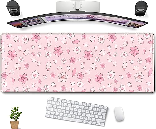 Miniatura 1 de Alfombrilla de mouse con diseño de flor de cerezo, tamaño Kawaii, color rosa, XL, grande, extendida, para videojuegos, para escritorio, estética,