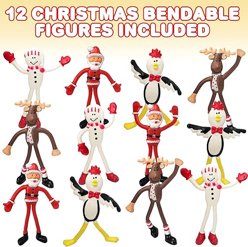 Miniatura 2 de ArtCreativity Figuras flexibles de Navidad, juego de 12, juguetes de Navidad con renos, Papá Noel, muñeco de nieve y personajes de pingüinos,