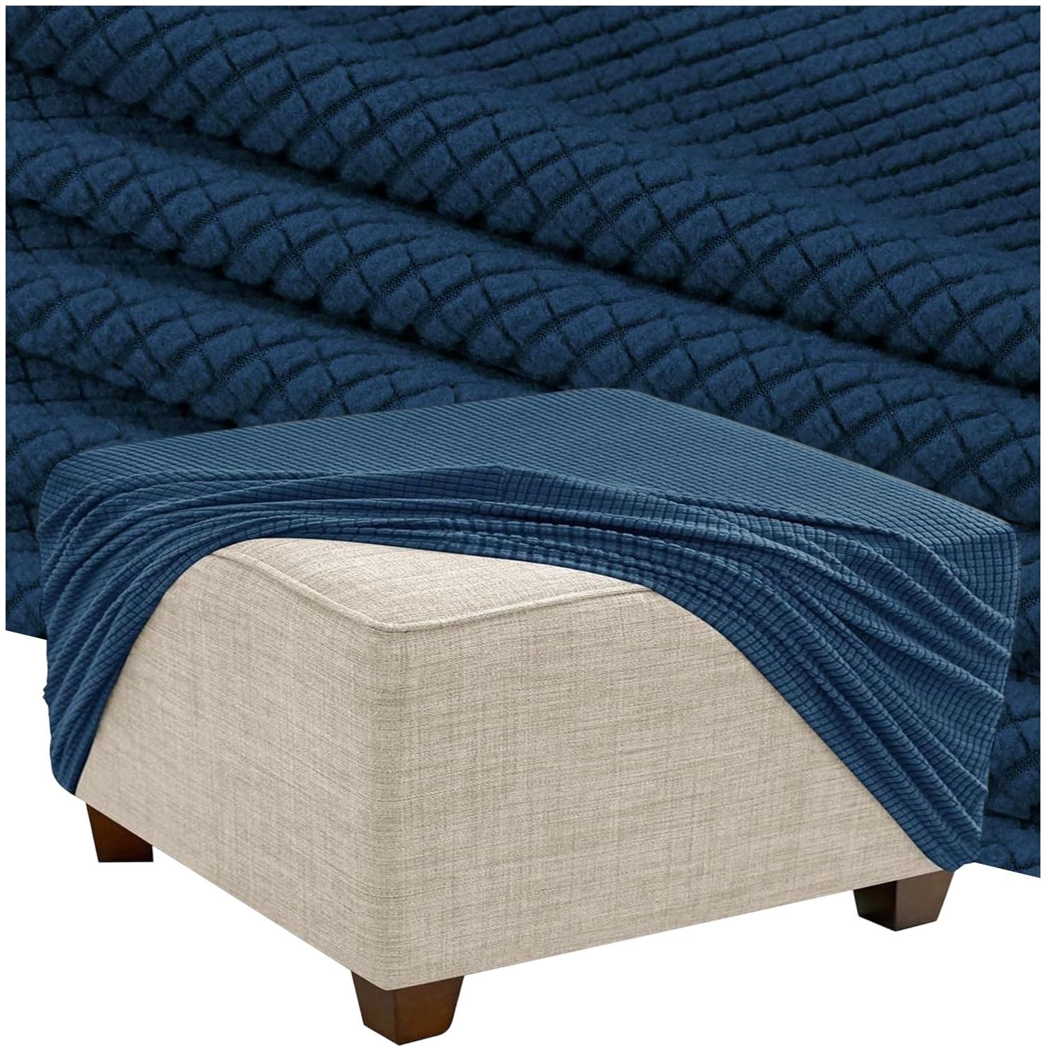 HKJGNH Square Ottoman Slipcover, Stretch Soft Thick Footstool Protector, Elastic Bottom Furniture Cover, Removable Washable Protector for Living Room(F8,65x65cm/26x26in)