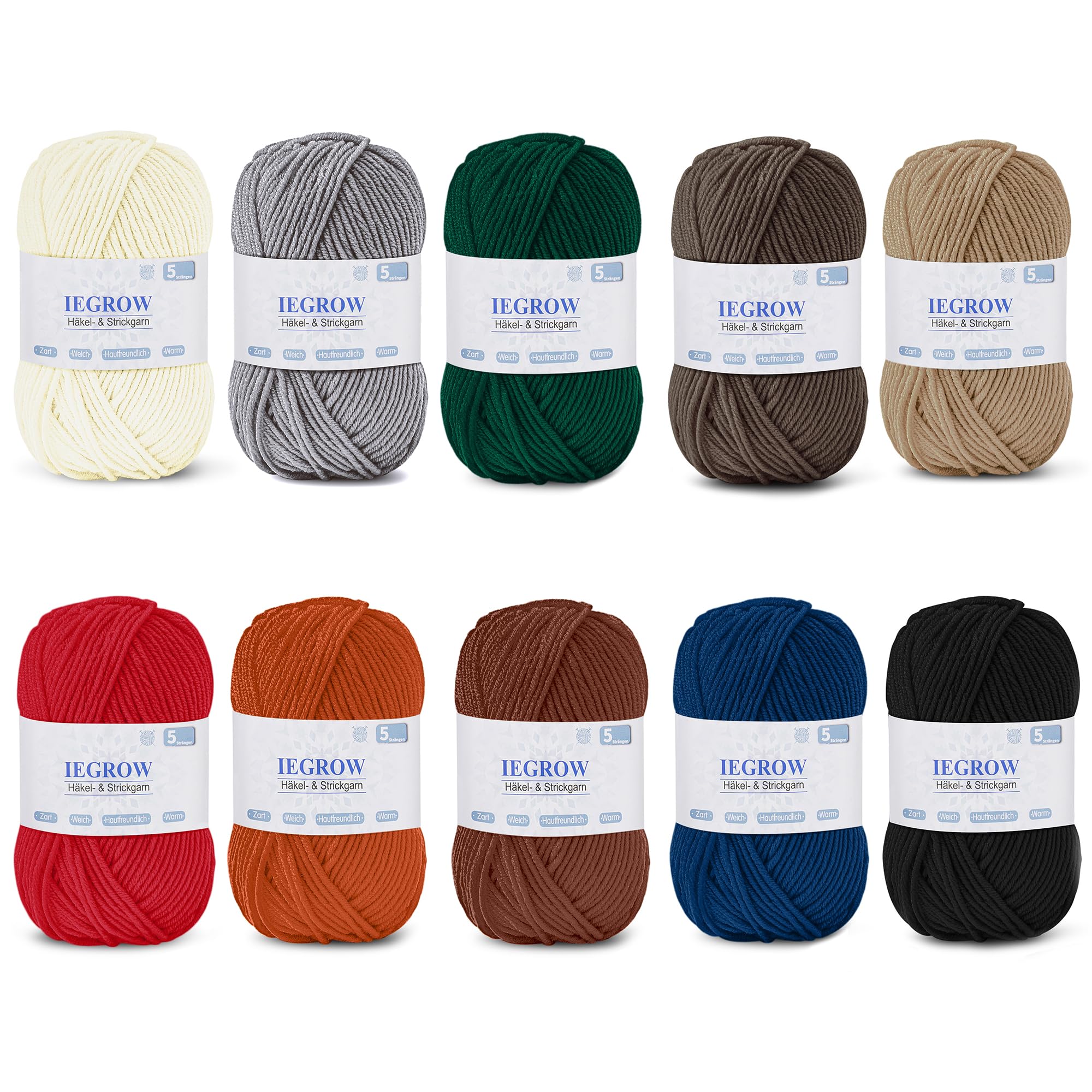 Häkelgarn (50g x 5 Farben), 5-fach Garn zum Stricken, Garn zum Häkeln und Stricken, Handstrickgarn-Sets