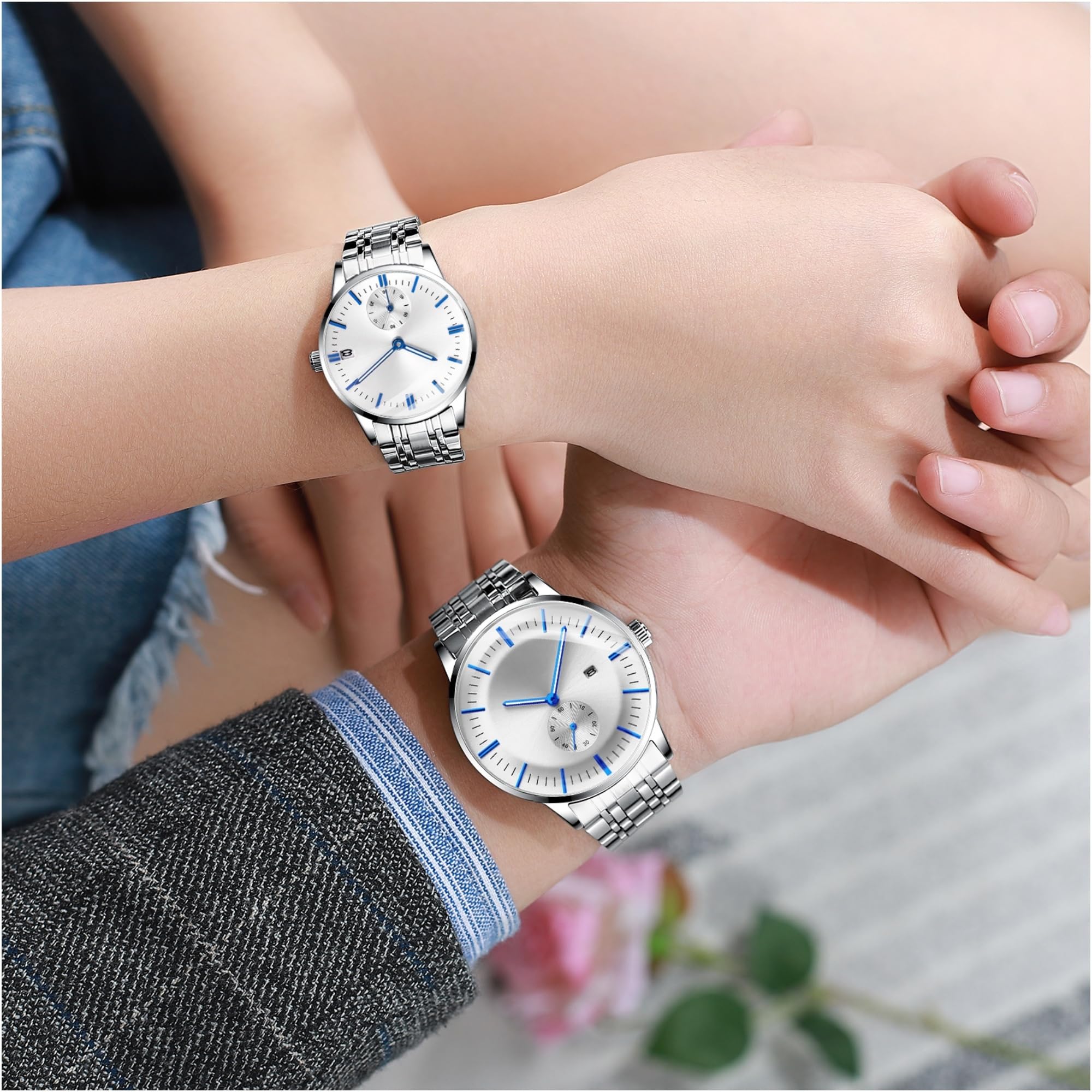 Wasserdichte Armbanduhr für Paare, Uhren, Armbänder, Damen und Herren, mit Armband aus Edelstahl und Datumsanzeige
