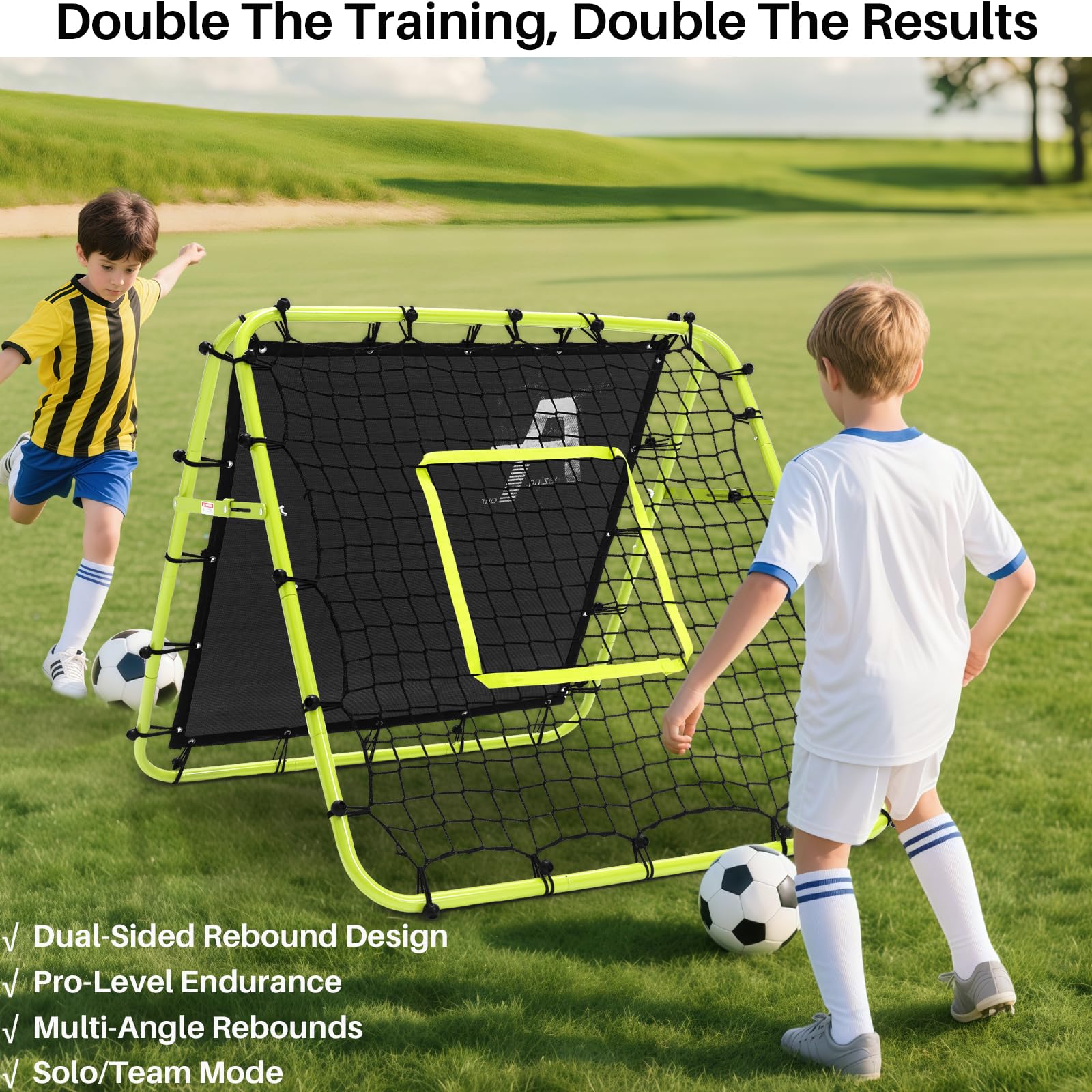 Doppelseitige Rebounder Net Fußball Training Ausrüstung, 100/120/180cm, Fußball Tor Kickback Ziel justierbar für Kinder Spiel Lehre Übung Ausrüstung, Einstellbare tragbare Sport Netze für Garten