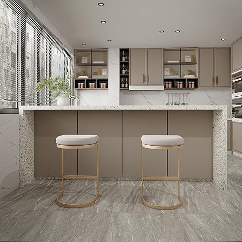 Miniatura 10 de Cortesi Home Elon Halfmoon - Taburete de mostrador en acero inoxidable dorado cepillado, tela suave marfil