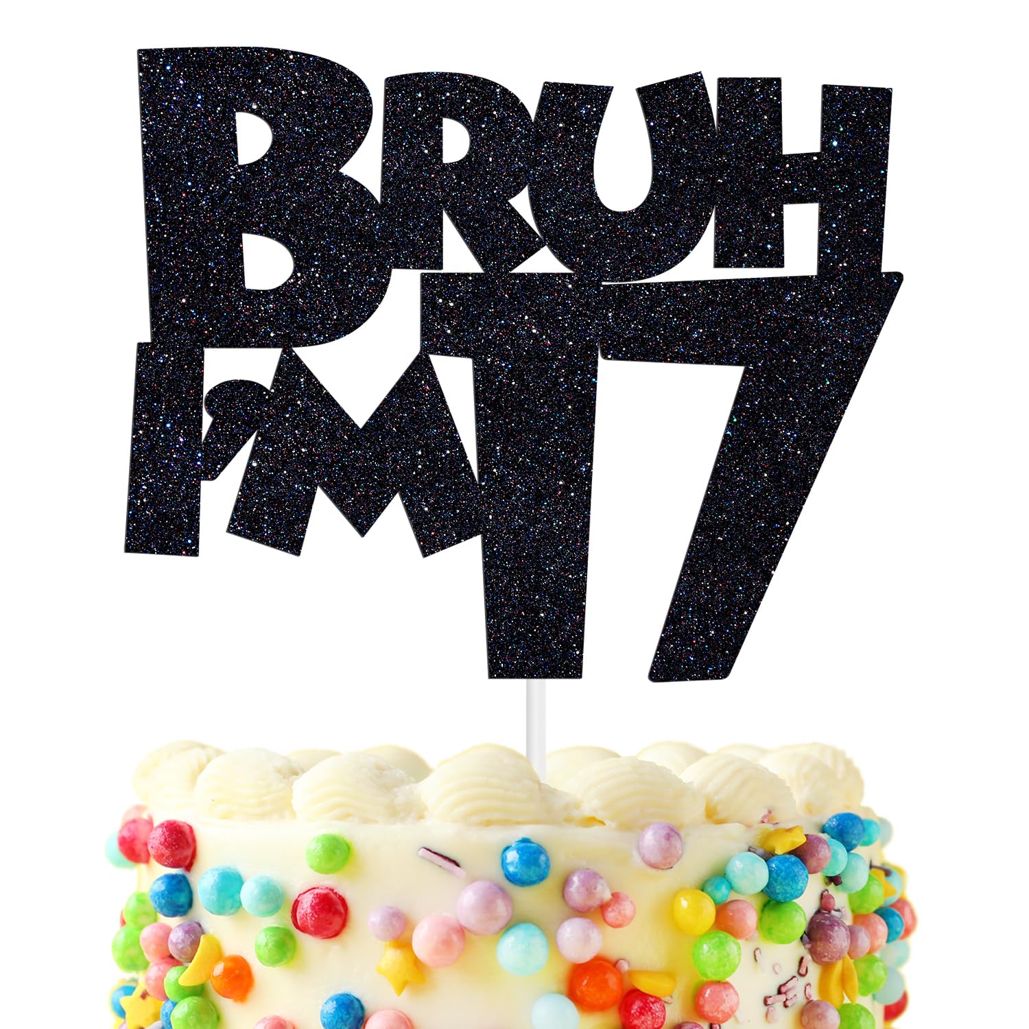 Hequoyer Bruh I'm 17 Cake Topper, Bro I'm 17, Cheers to 17 Years, Happy 17th Birthday Party Decorations Supplies for Boys, Black Glitter